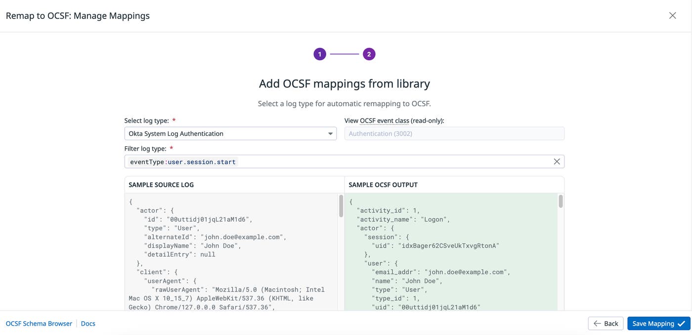 Add OCSF mappings from a library. Add OCSF mappings from a library.
