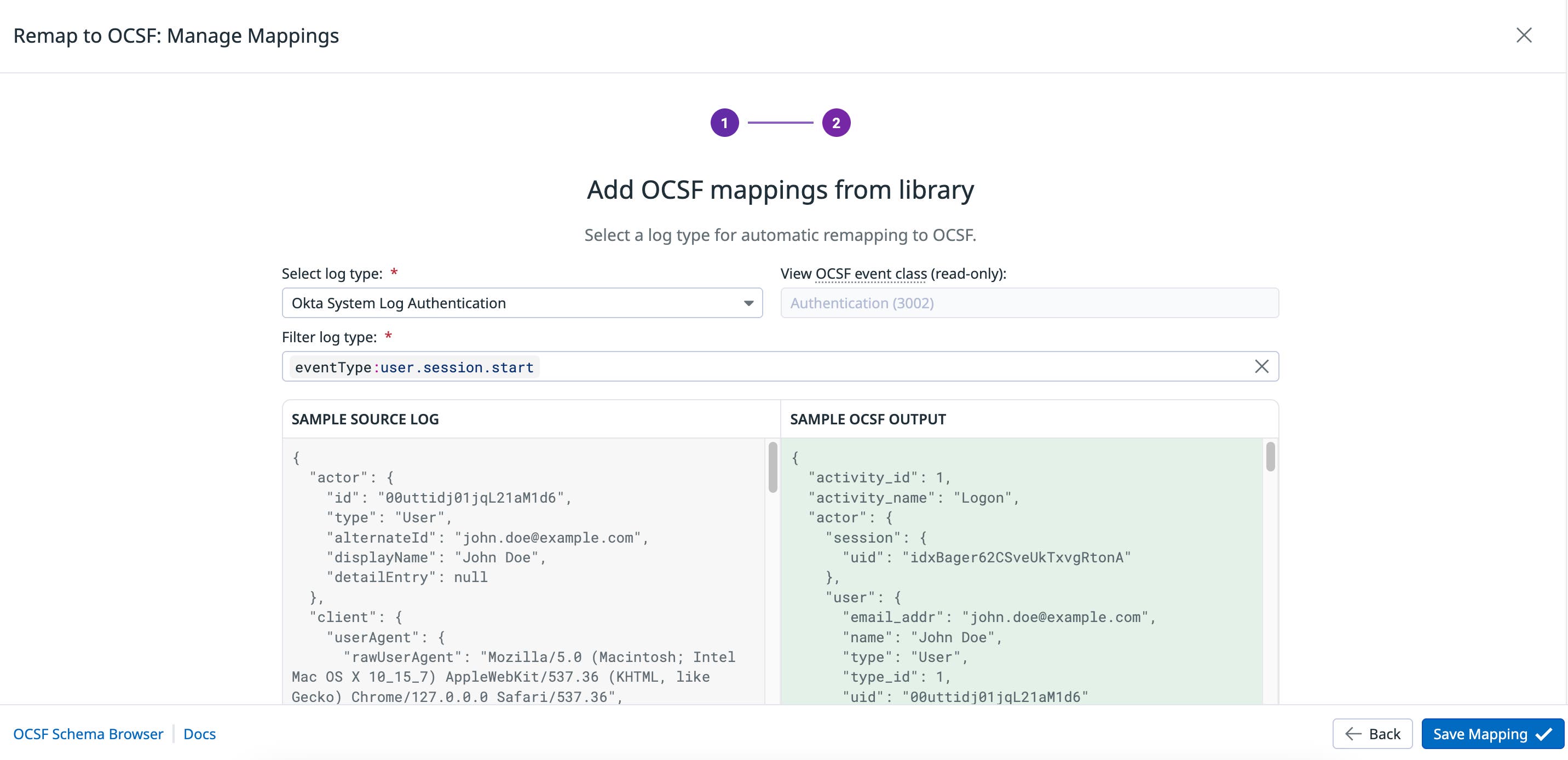 Add OCSF mappings from a library. Add OCSF mappings from a library.