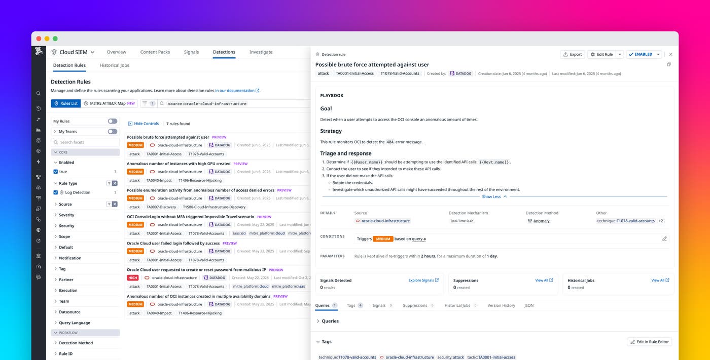 Monitor OCI Audit Logs with Datadog Cloud SIEM Monitor OCI Audit Logs with Datadog Cloud SIEM