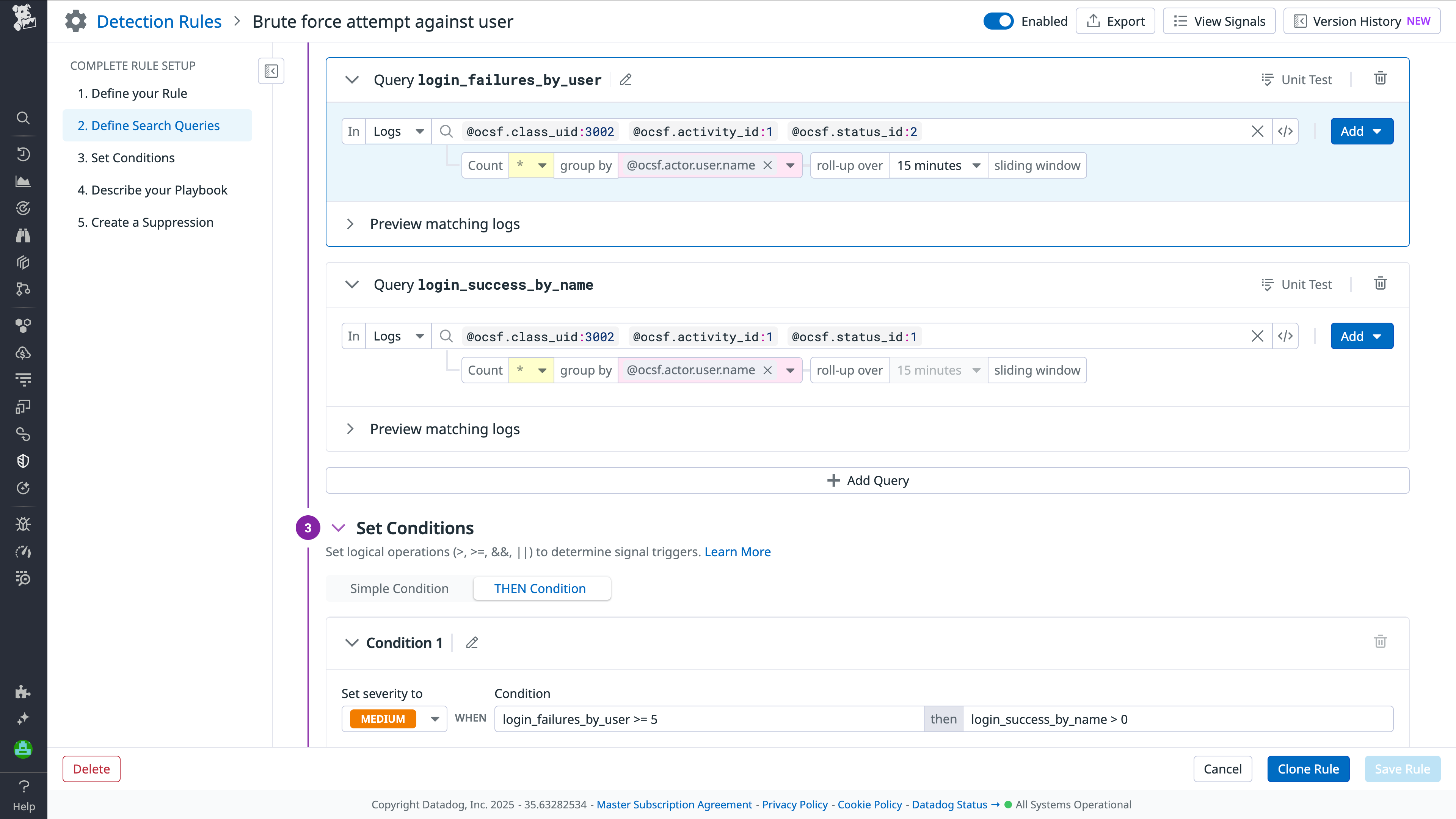Detection rule for a brute force attempt.