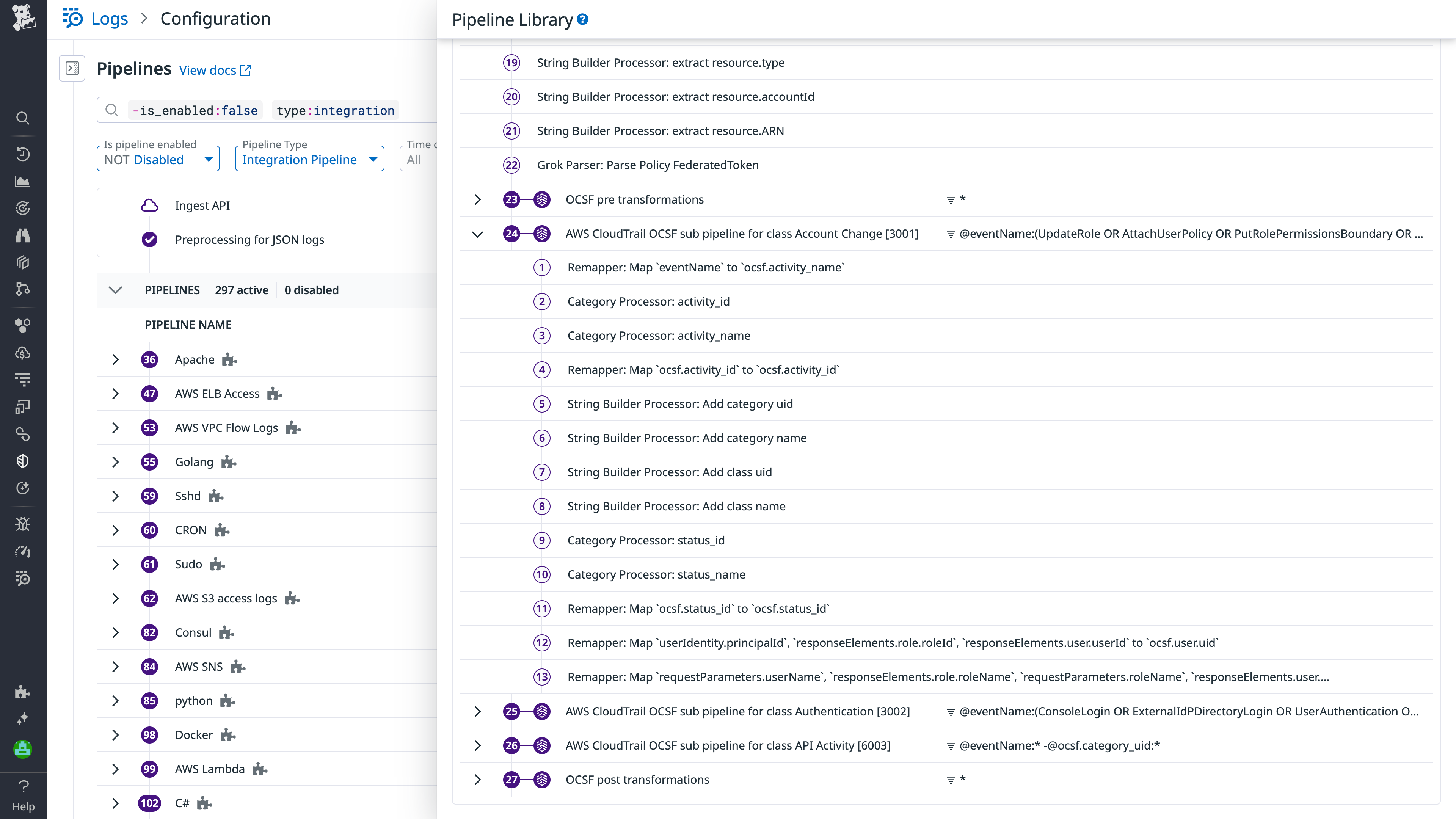 OCSF pipeline for AWS CloudTrail.