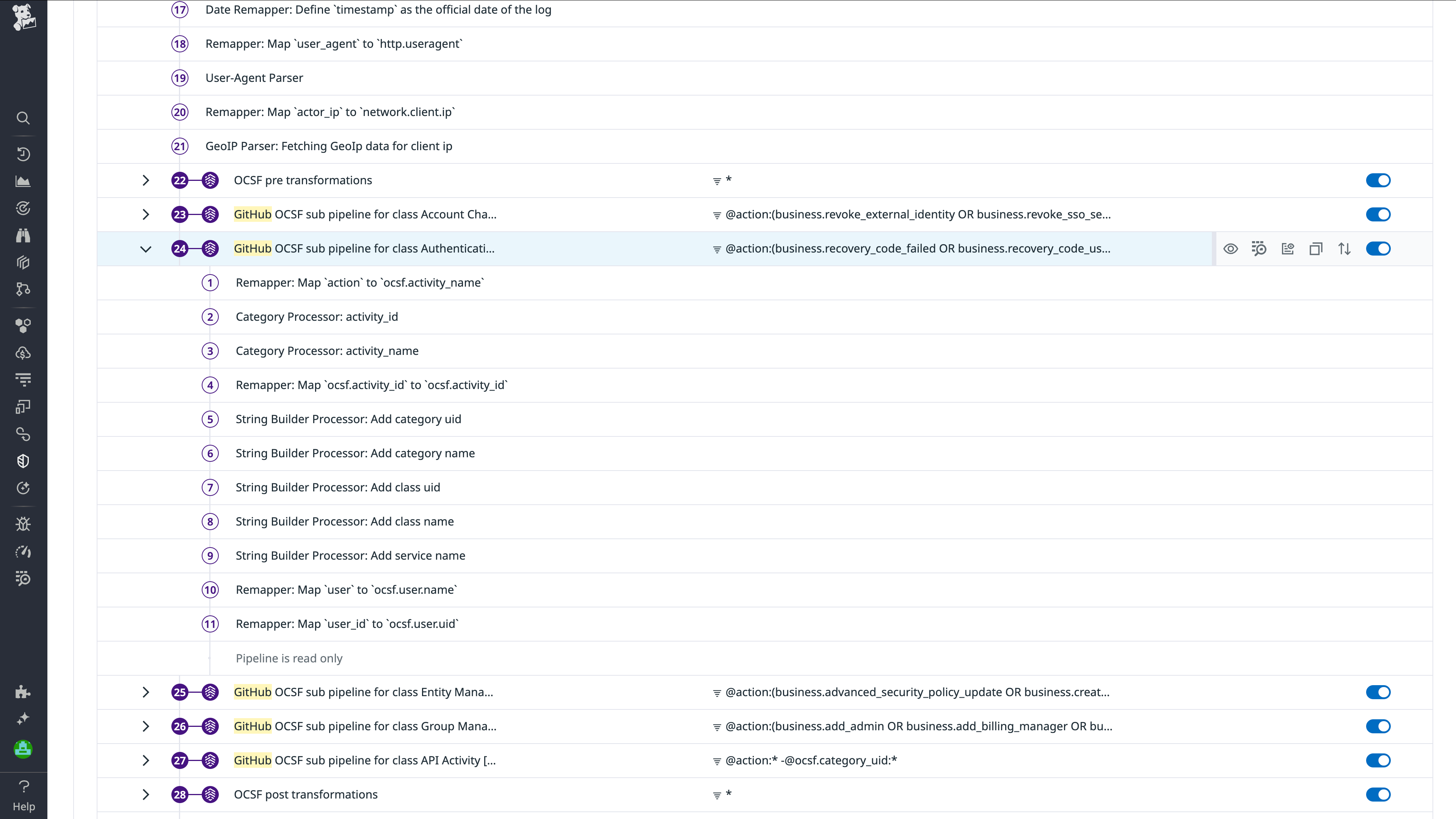 OCSF pipeline for GitHub.