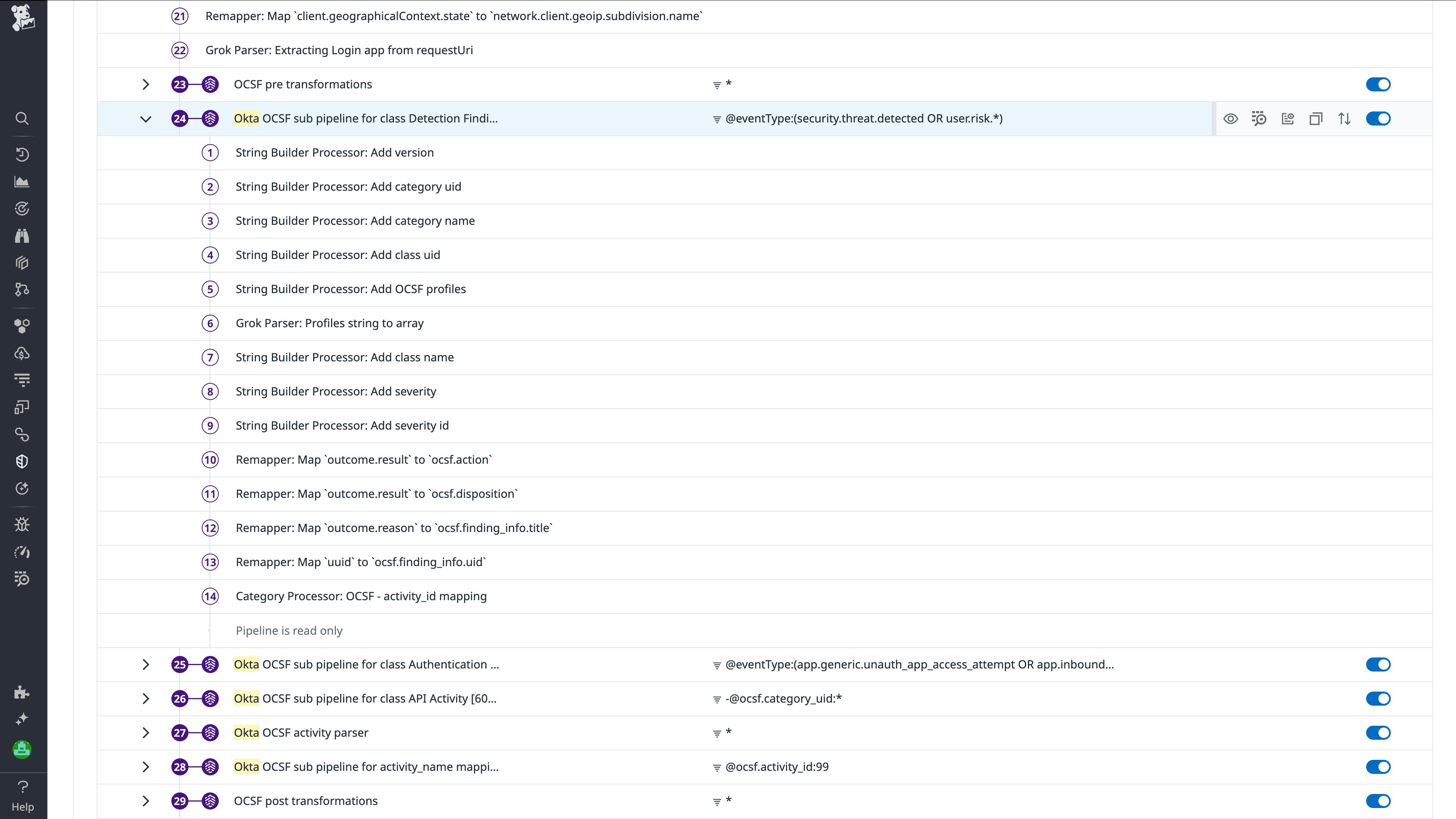 OCSF pipeline for Okta.