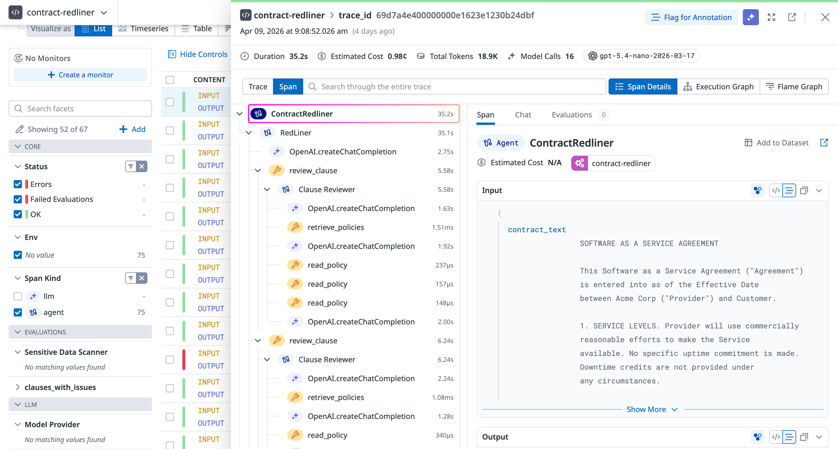 Generating test data from agent request traces by using LLM Observability.