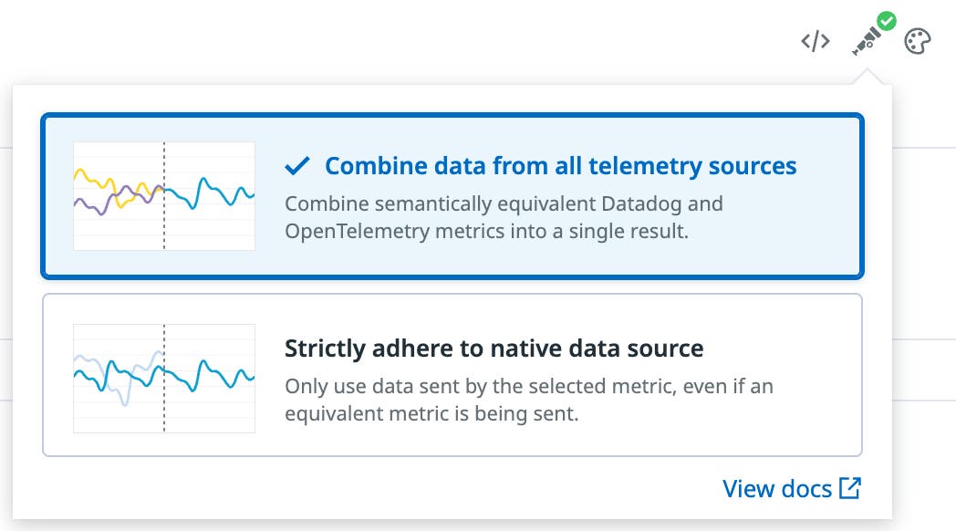 Semantic Mode selector for OTel or Datadog-native data. Semantic Mode selector for OTel or Datadog-native data.
