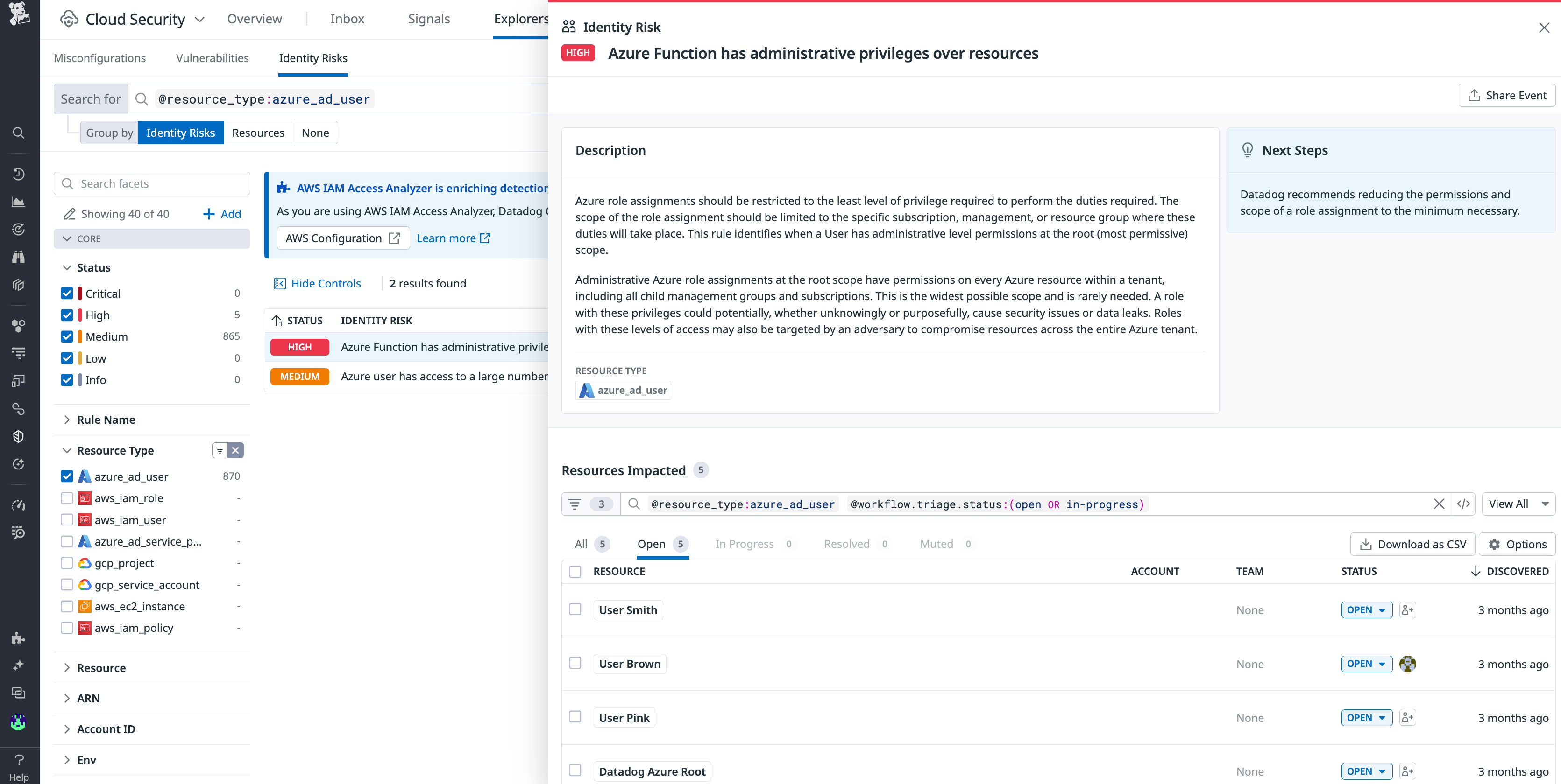 Datadog's out-of-the-box detection rules will automatically flag suspicious behavior.