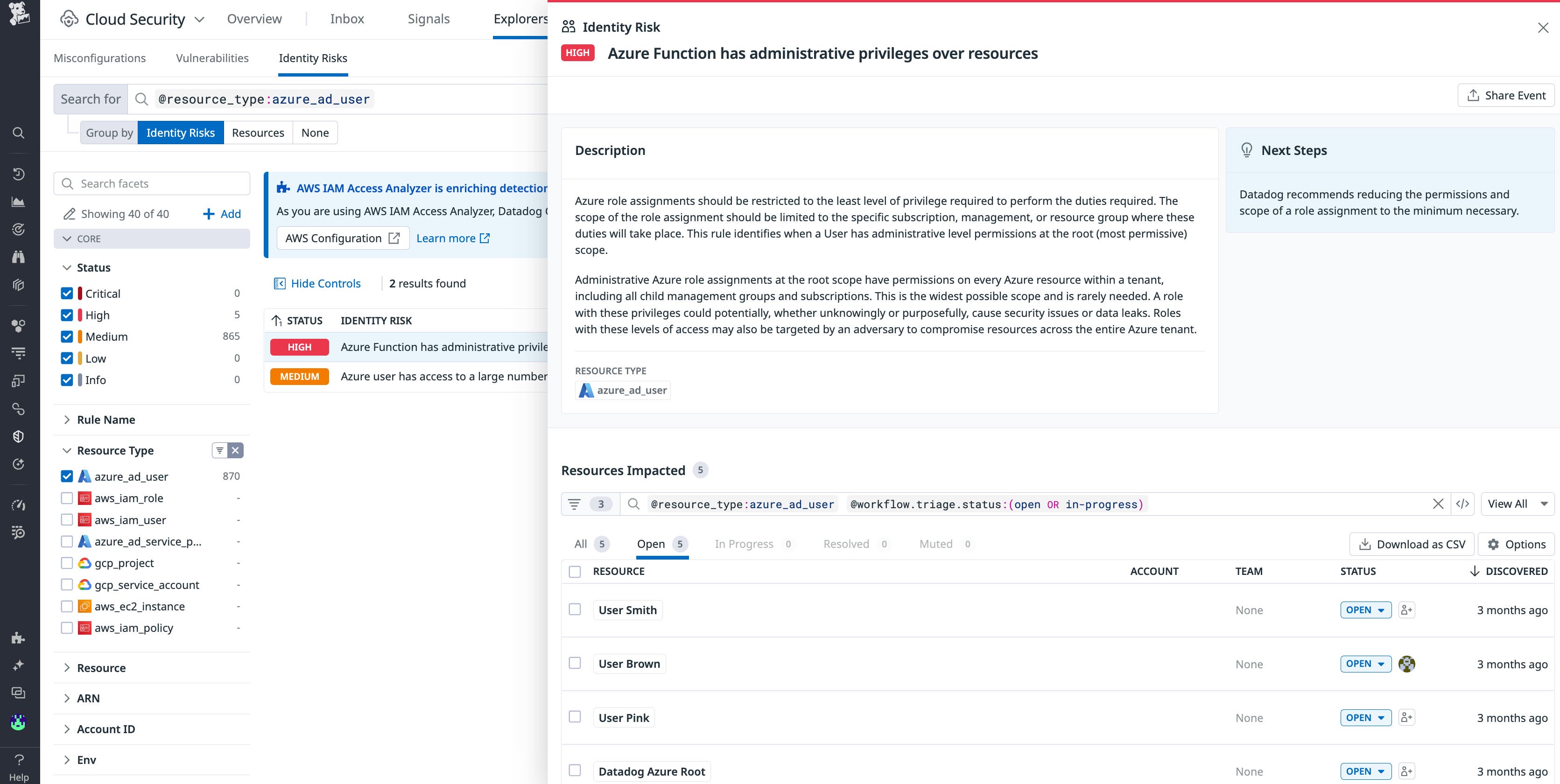 Datadog's out-of-the-box detection rules will automatically flag suspicious behavior. Datadog's out-of-the-box detection rules will automatically flag suspicious behavior.