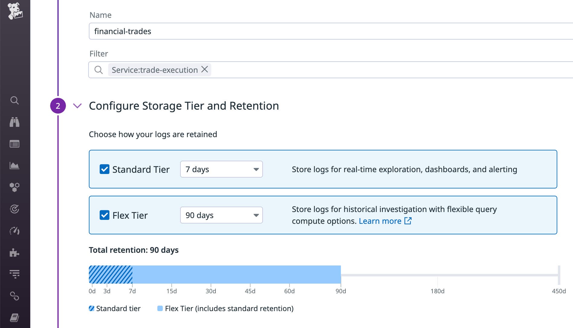 Configuring log storage with Datadog Flex Logs. Configuring log storage with Datadog Flex Logs.