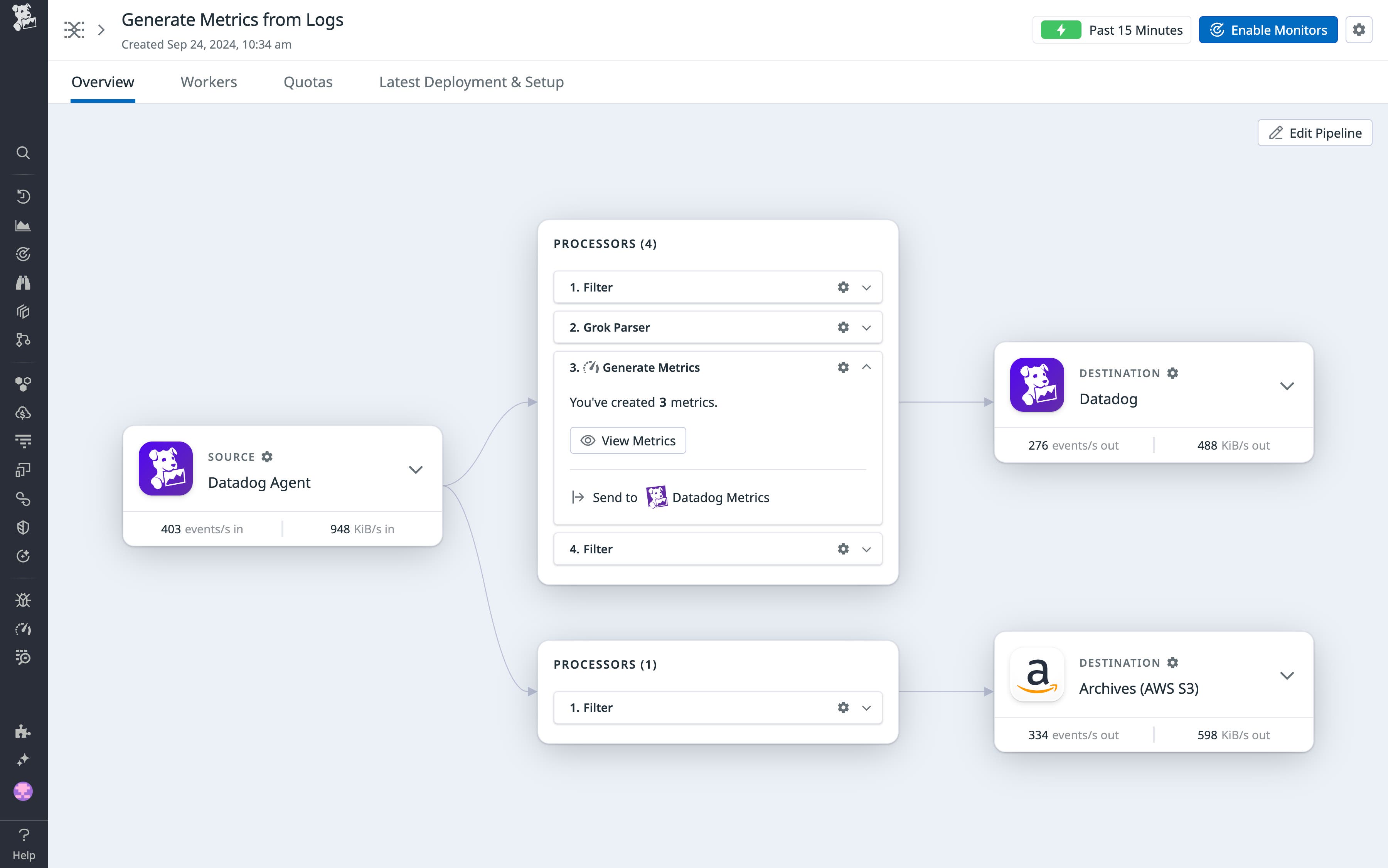 Generating metrics from logs with Datadog Observability Pipelines. Generating metrics from logs with Datadog Observability Pipelines.