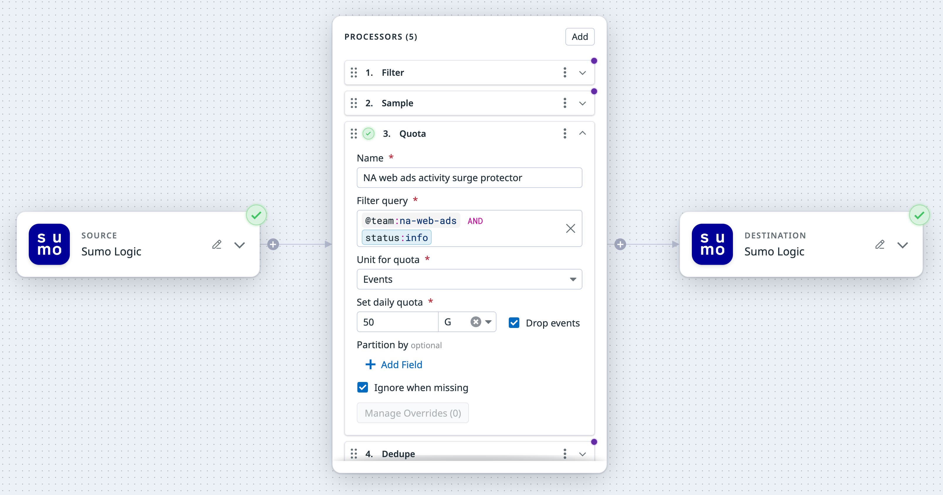Setting up a rule-based quota with Datadog Observability Pipelines. Setting up a rule-based quota with Datadog Observability Pipelines.