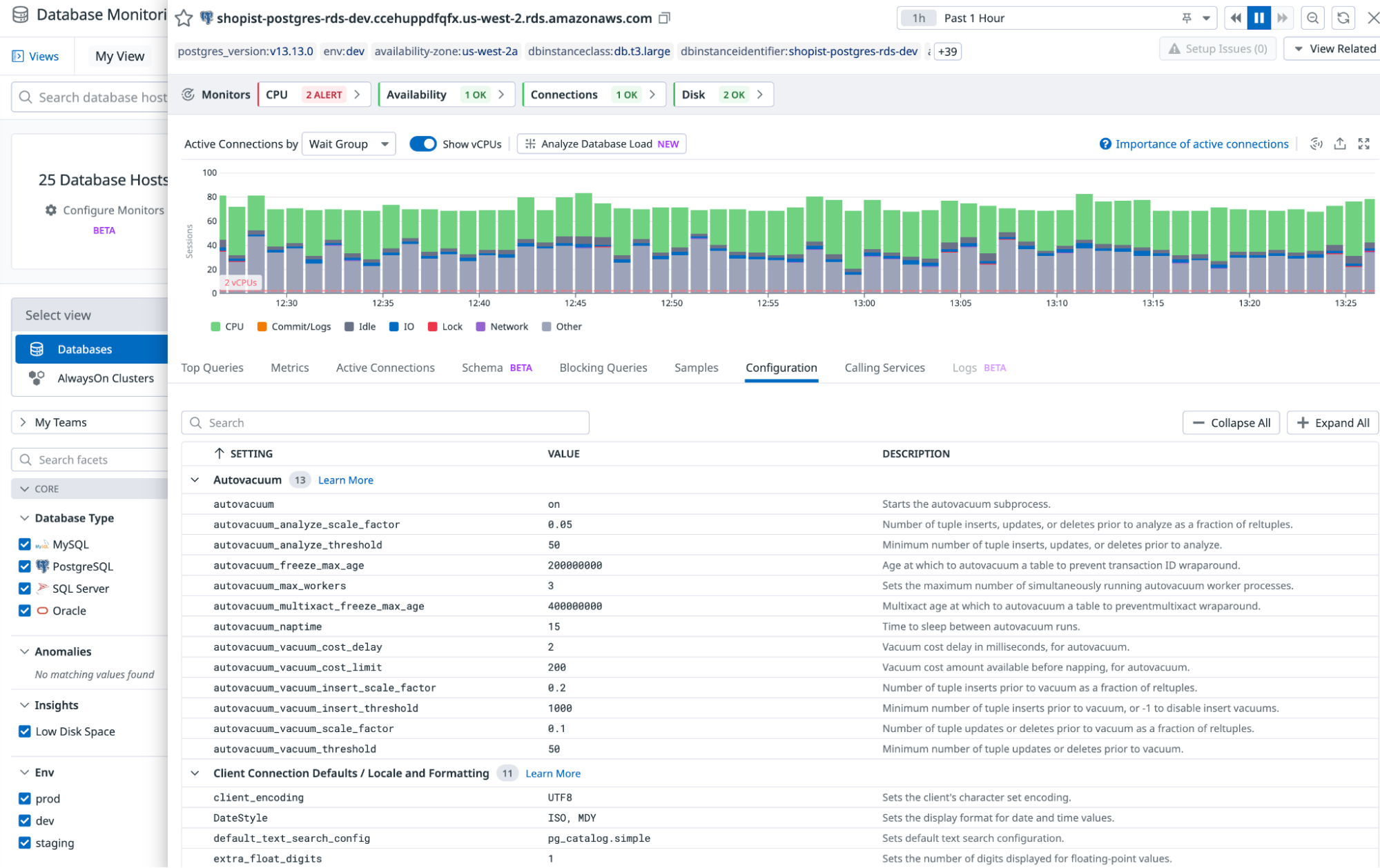 See database configuration settings in Datadog.