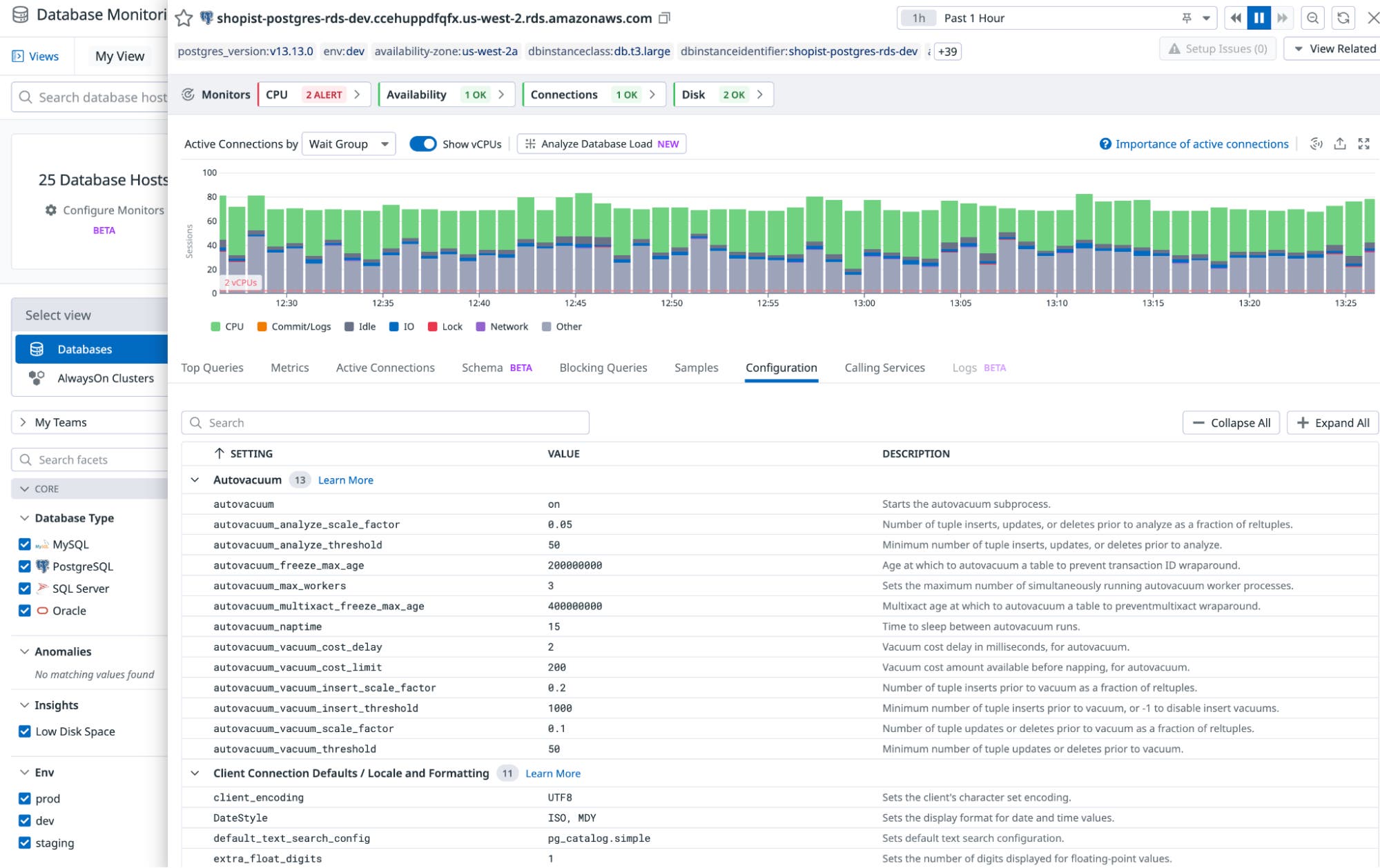 See database configuration settings in Datadog. See database configuration settings in Datadog.