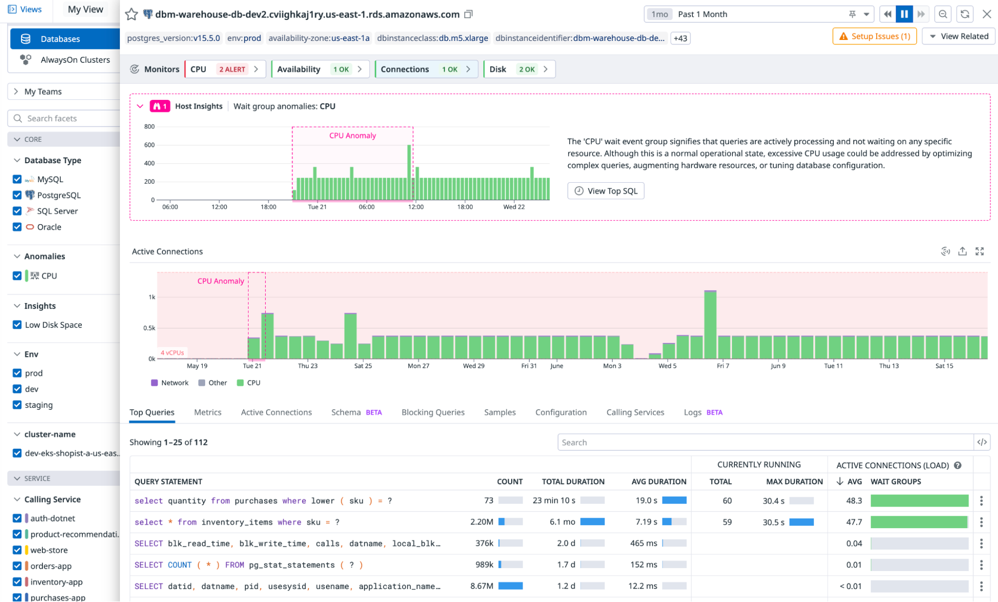 Datadog surfaces any Watchdog Insights.