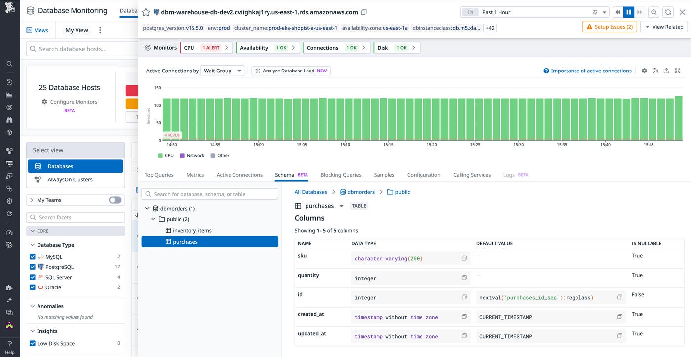 Dive into the schema on an specific database instance. Dive into the schema on an specific database instance.