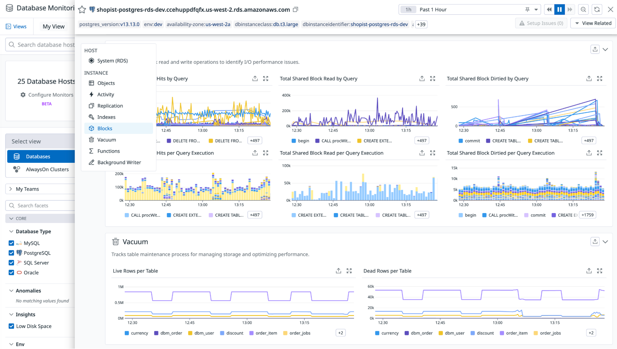 Monitor database health and performance metrics.