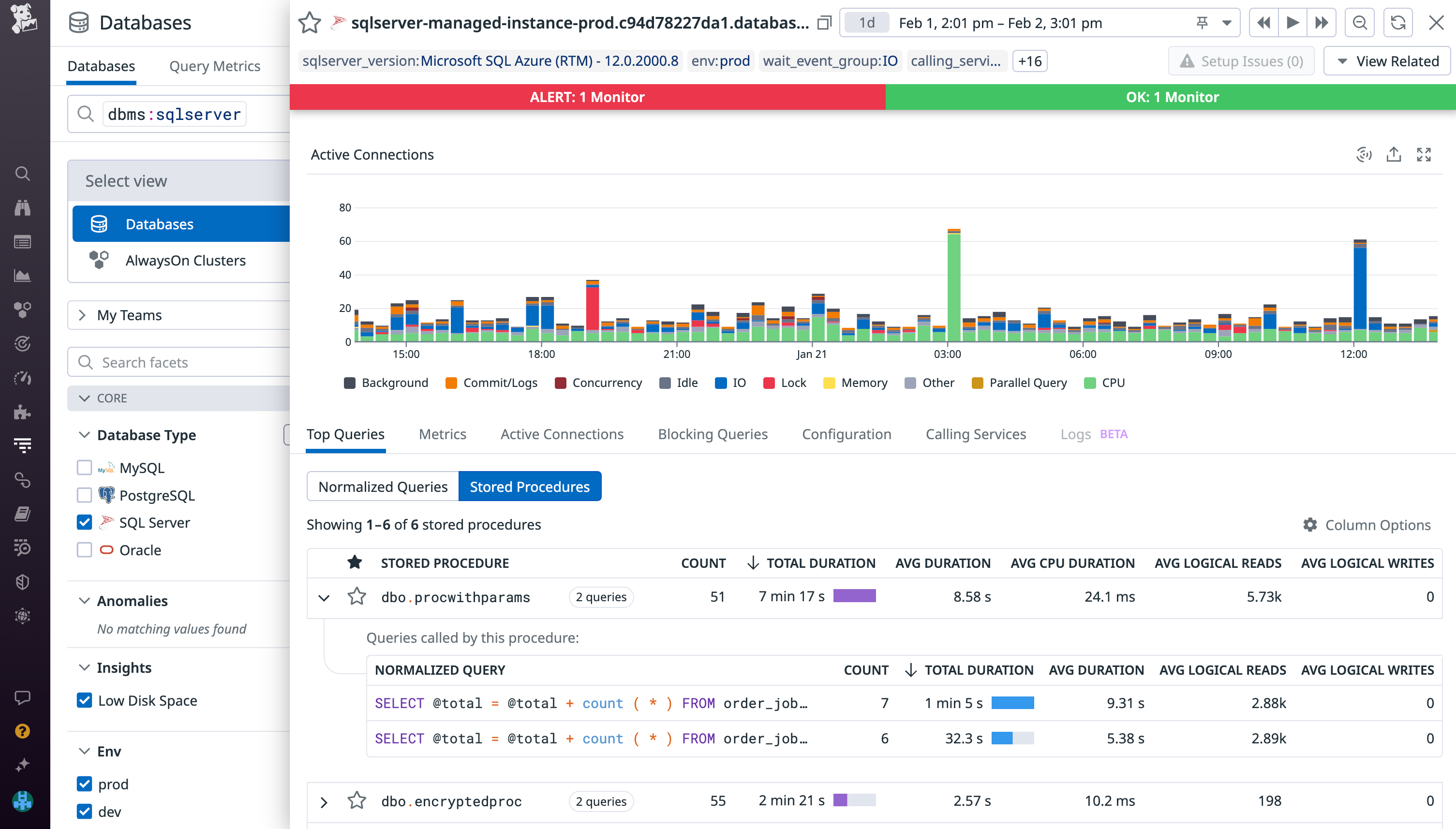 Analyze your databases' stored procedures in DBM.