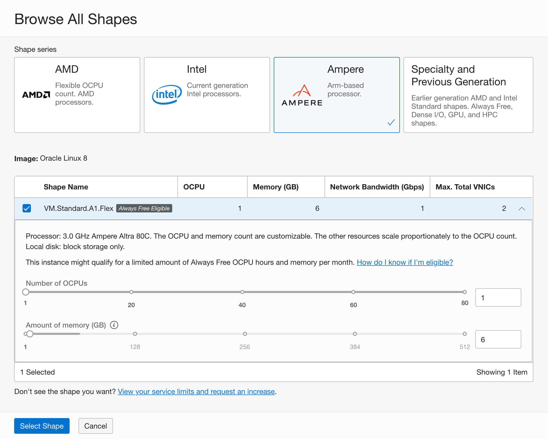 Oracle allows you to configure OCPU and memory on its Ampere A1 instances
