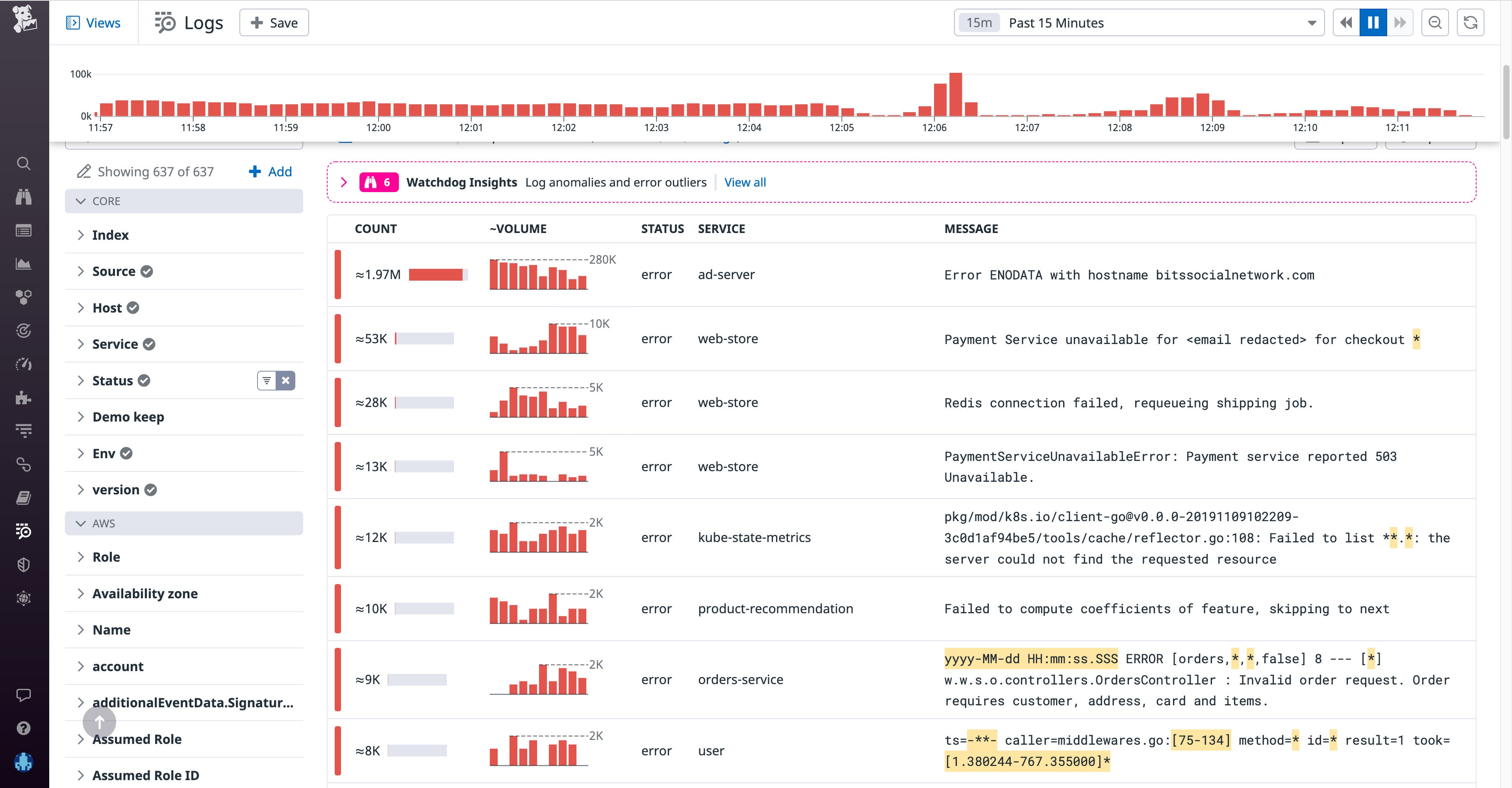 The log explorer is populated by a large number of error patterns The log explorer is populated by a large number of error patterns