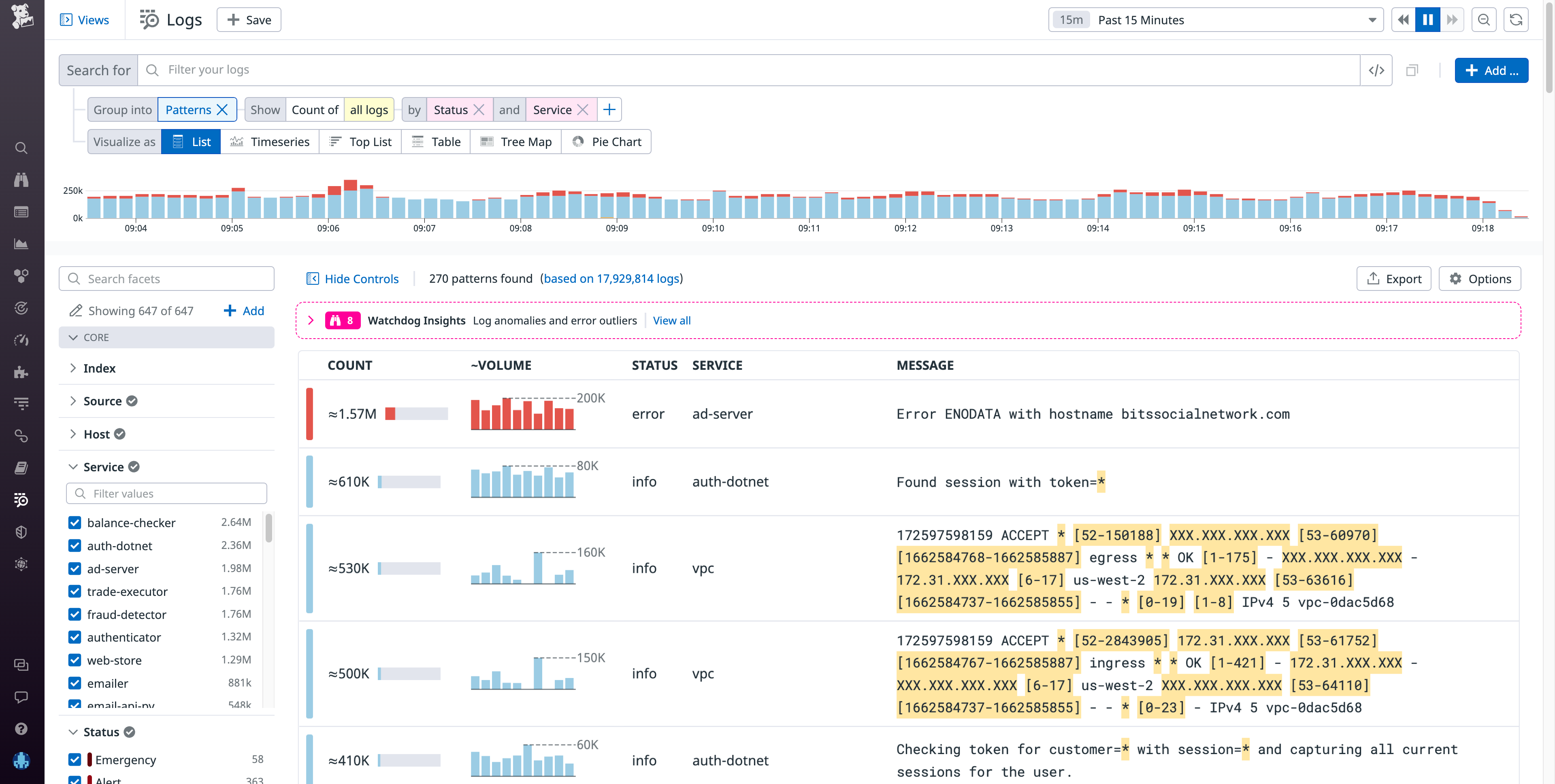 Group logs by pattern in the Log Explorer