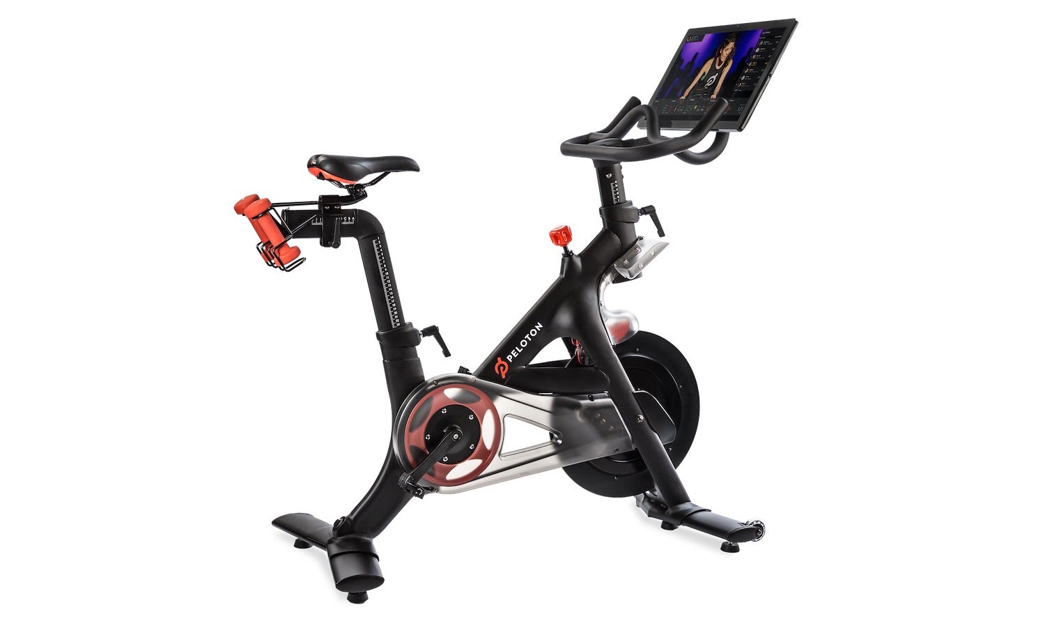 The Peloton bike features a touchscreen display for real-time interactivity