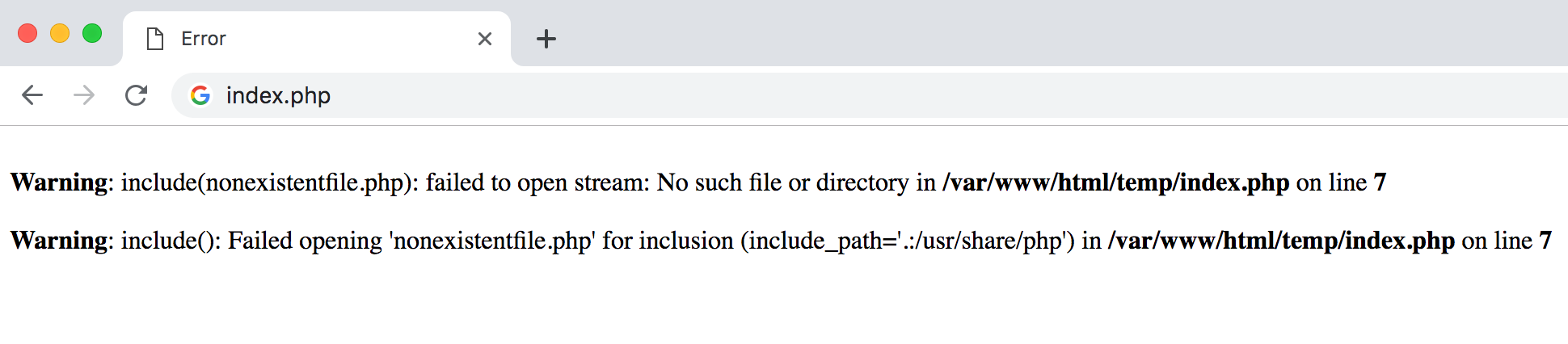 PHP displays warning messages in the browser.