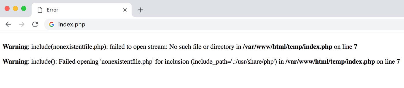 PHP displays warning messages in the browser. PHP displays warning messages in the browser.