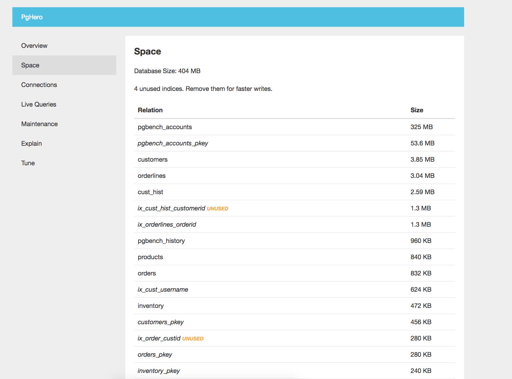postgresql monitoring tools: pghero disk space dashboard postgresql monitoring tools: pghero disk space dashboard