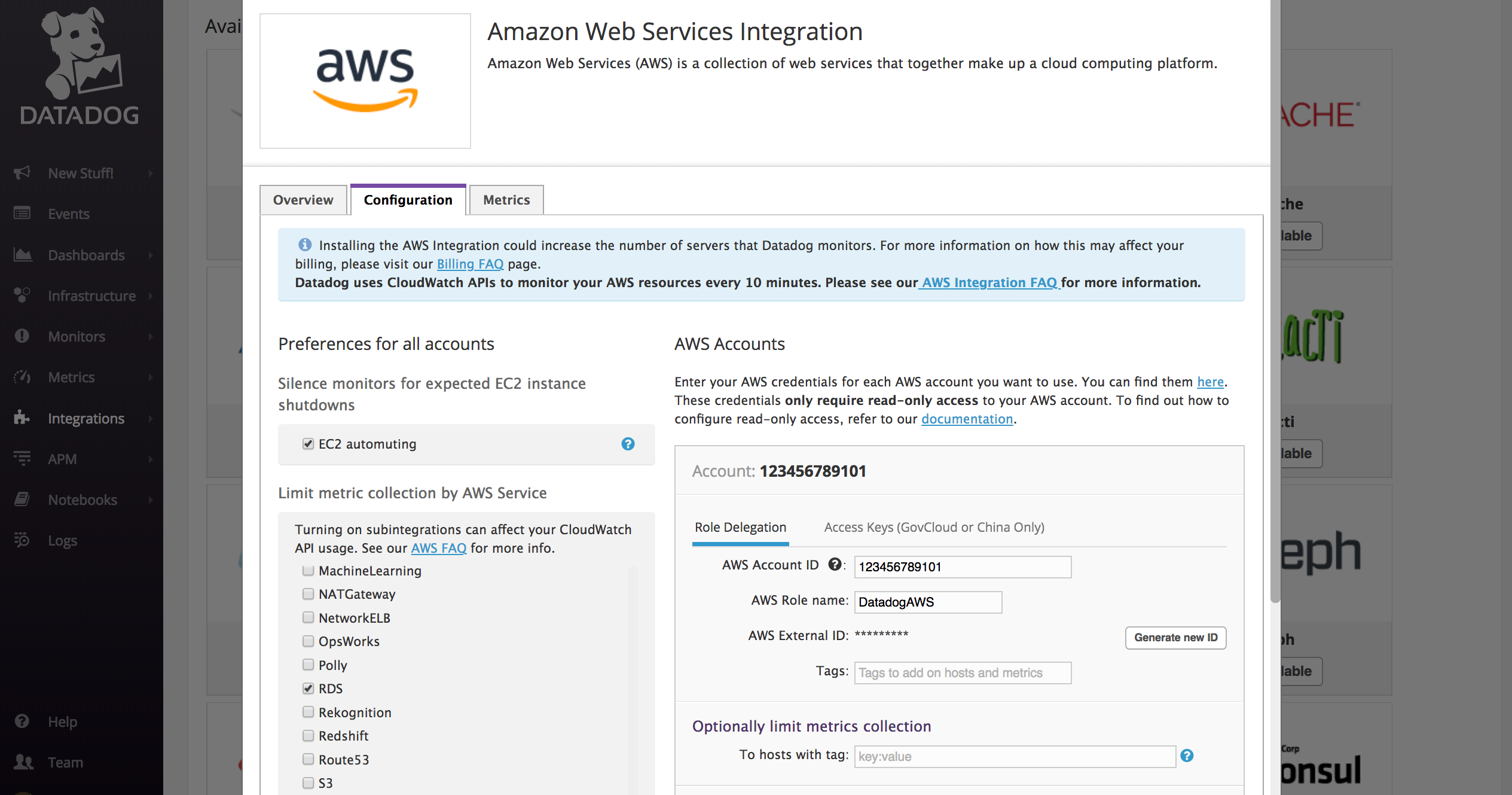 PostgreSQL RDS monitoring data collection through Datadog integration