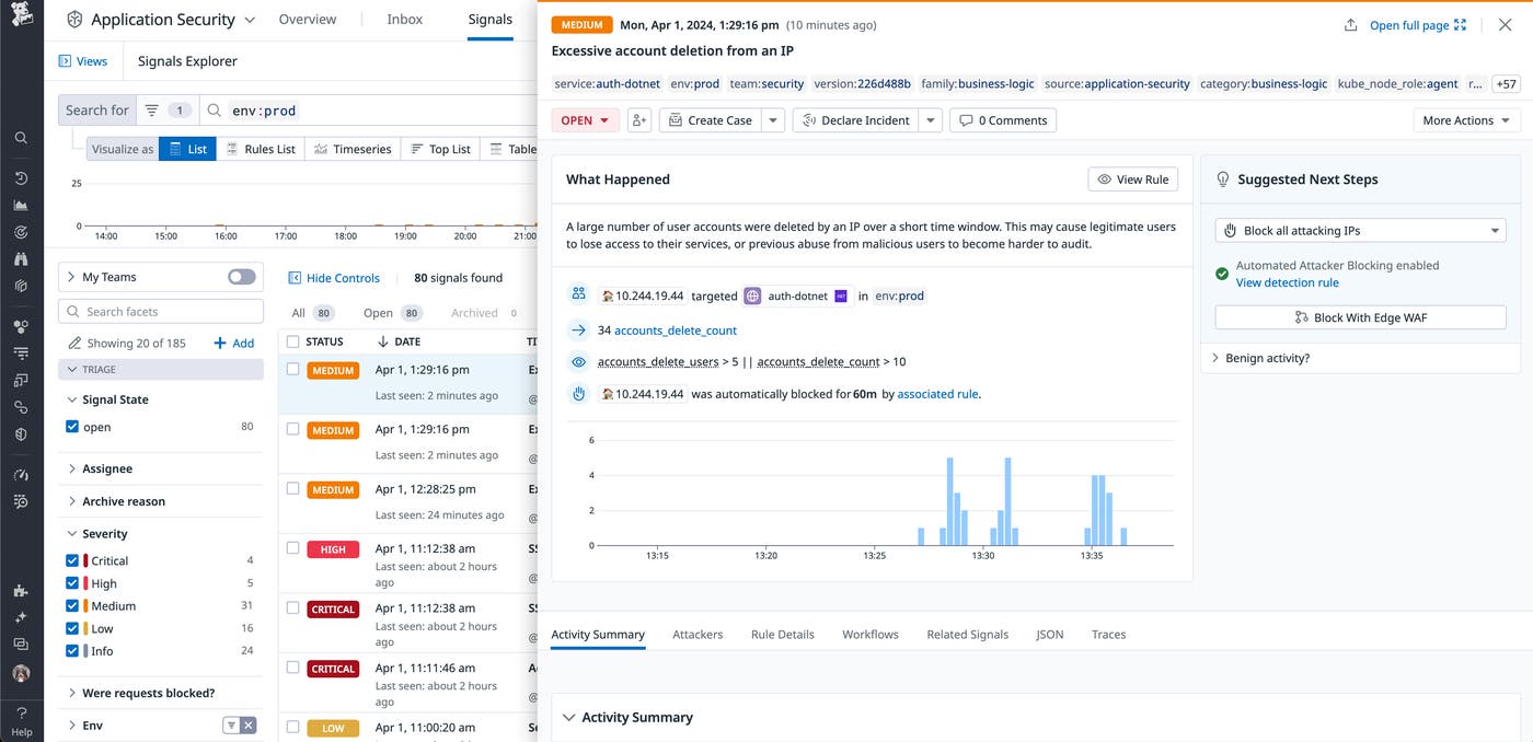 Datadog signal for an API security risk Datadog signal for an API security risk