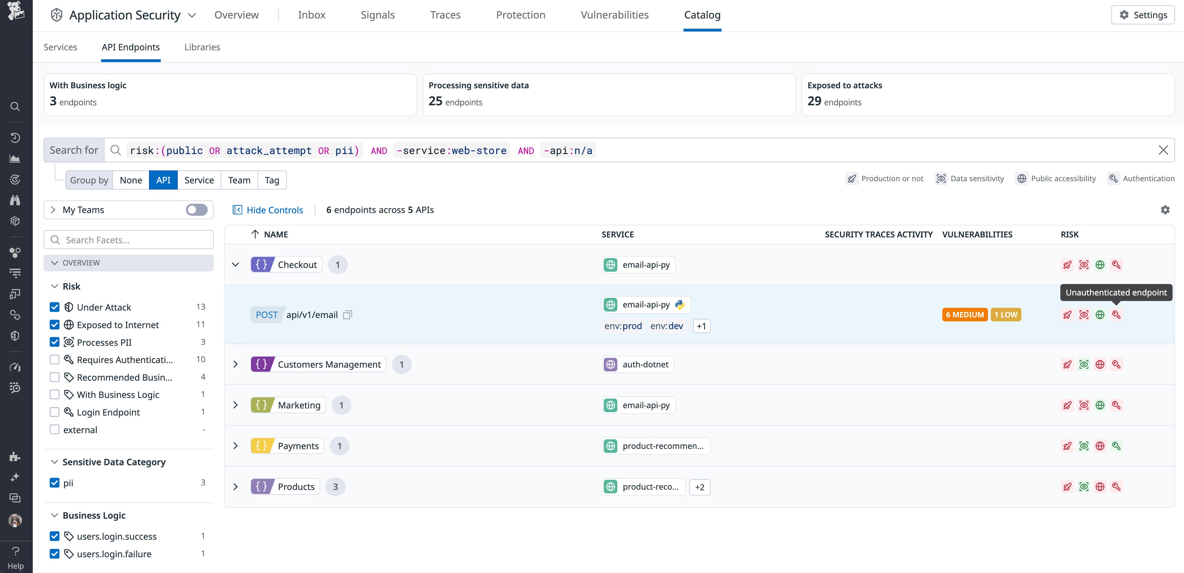 Datadog Catalog for API security risks Datadog Catalog for API security risks