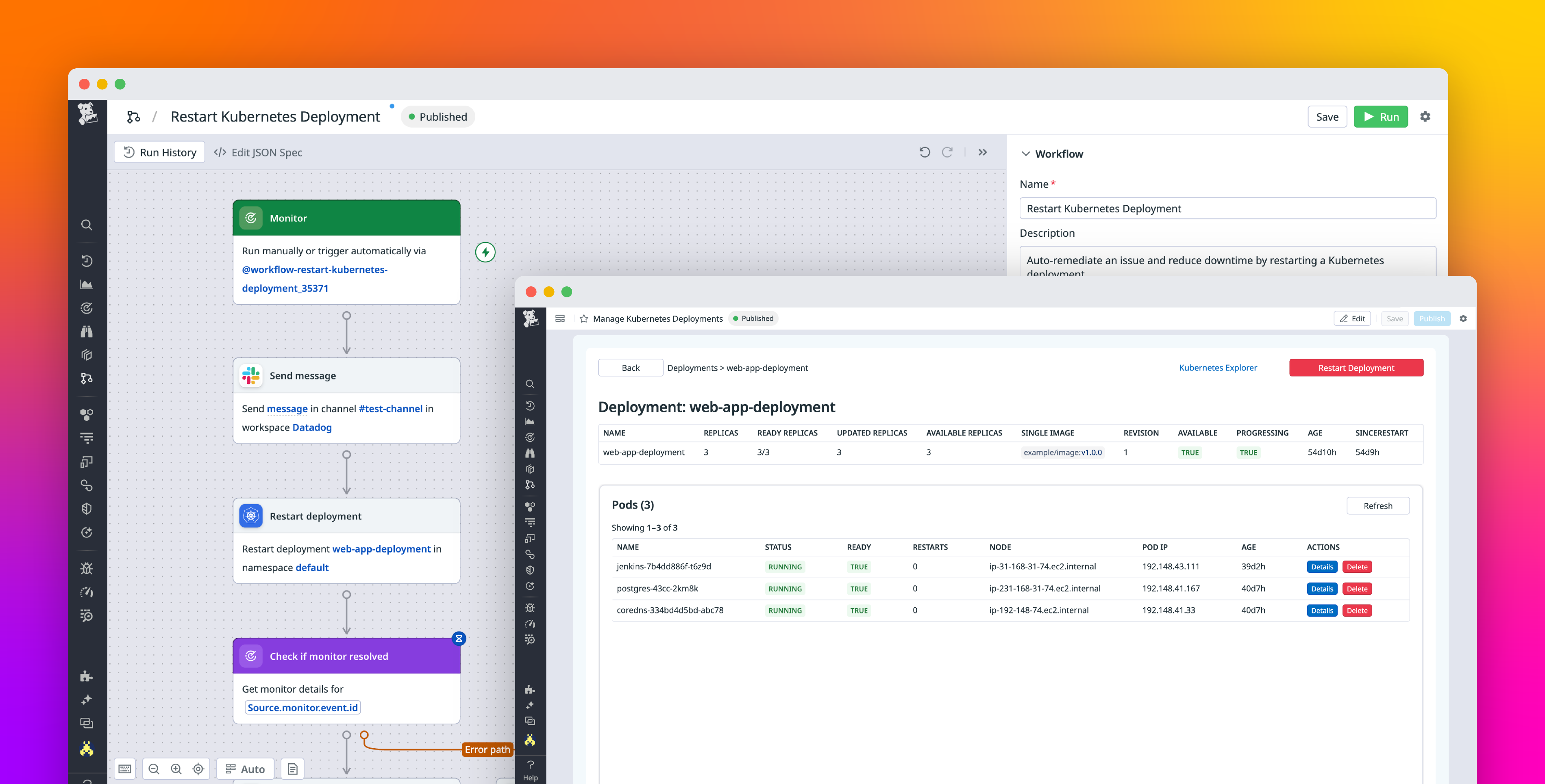 Auto-remediate Kubernetes incidents using private actions in workflows and apps