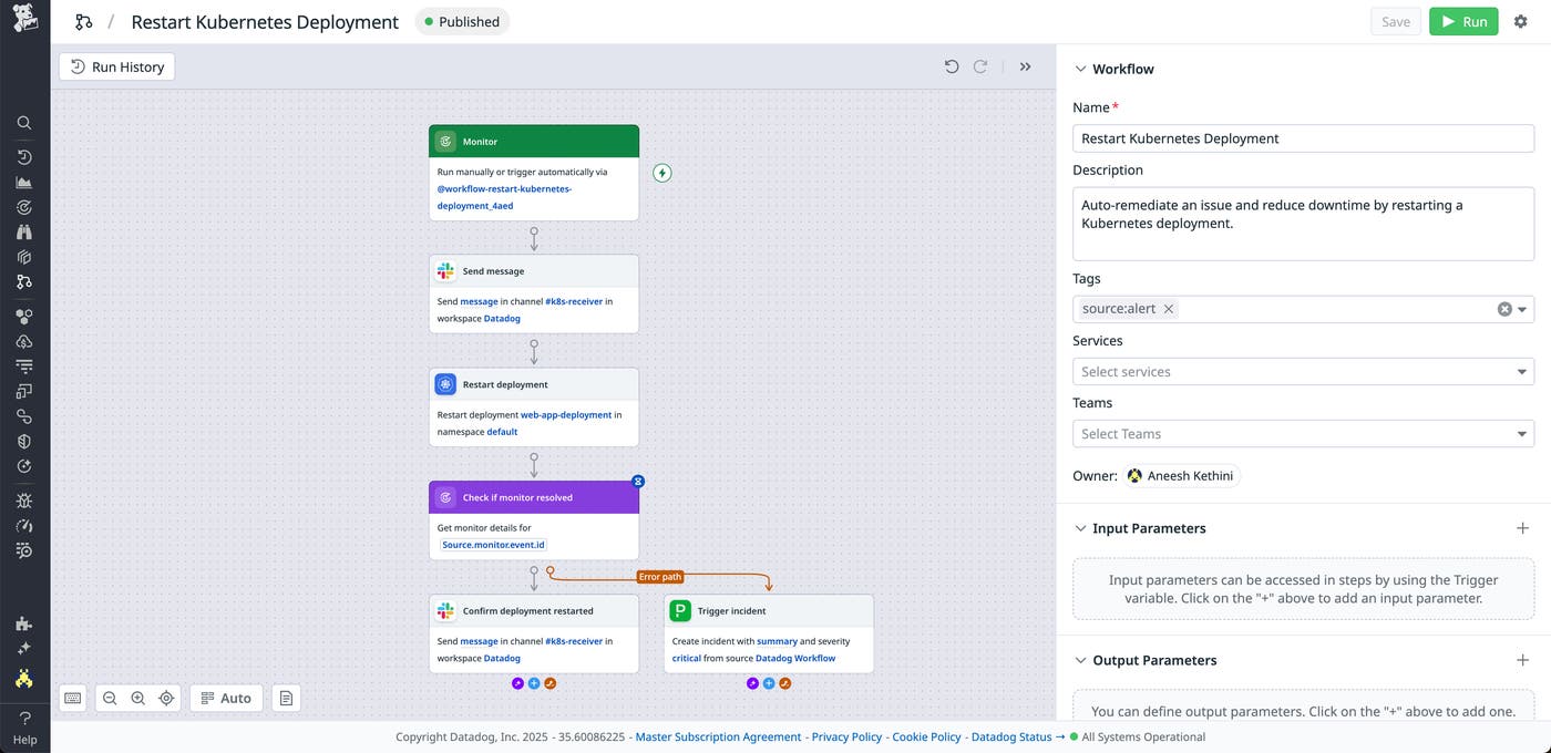 Creating a Restart Kubernetes Deployment workflow. Creating a Restart Kubernetes Deployment workflow.