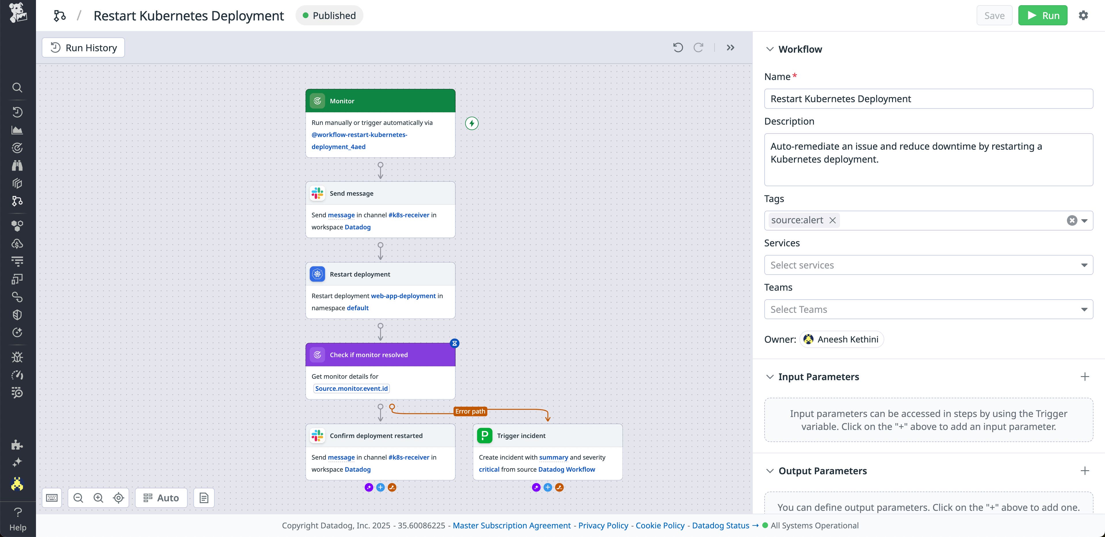 Creating a Restart Kubernetes Deployment workflow. Creating a Restart Kubernetes Deployment workflow.