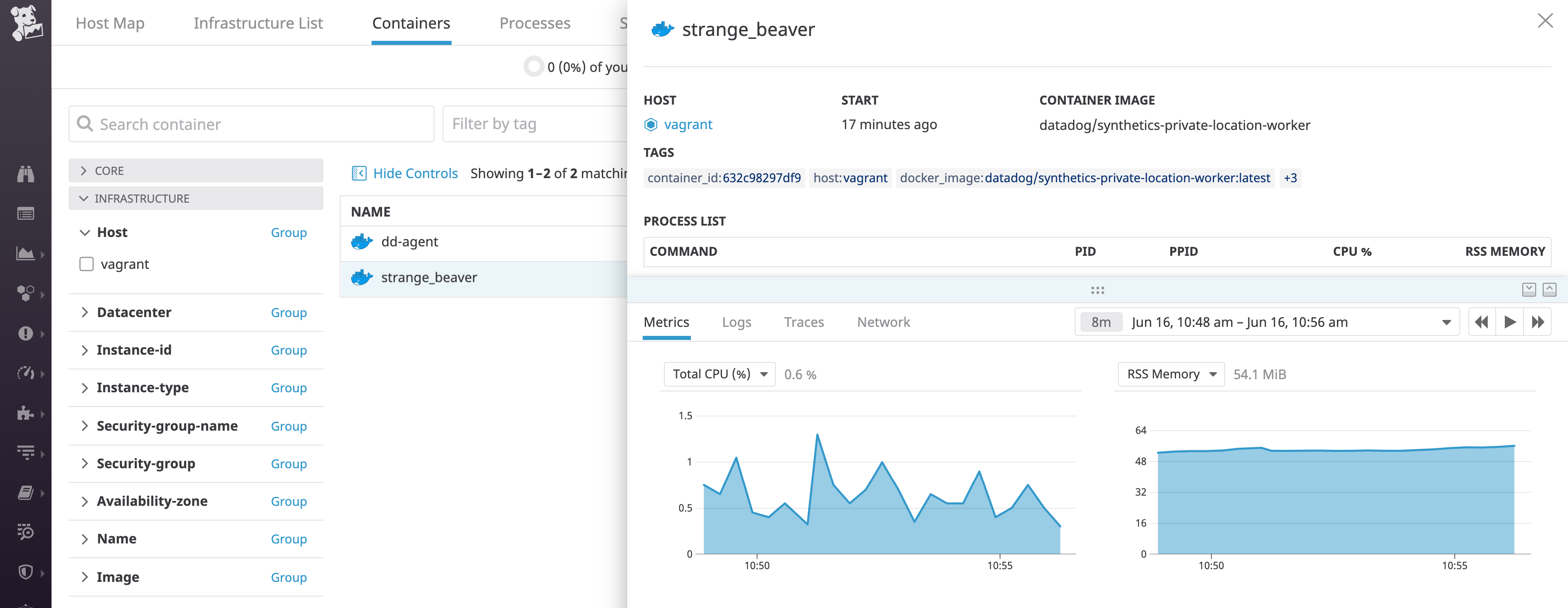 Once you set up private locations for private synthetic monitoring, you can also monitor your private location containers via our Docker integration.