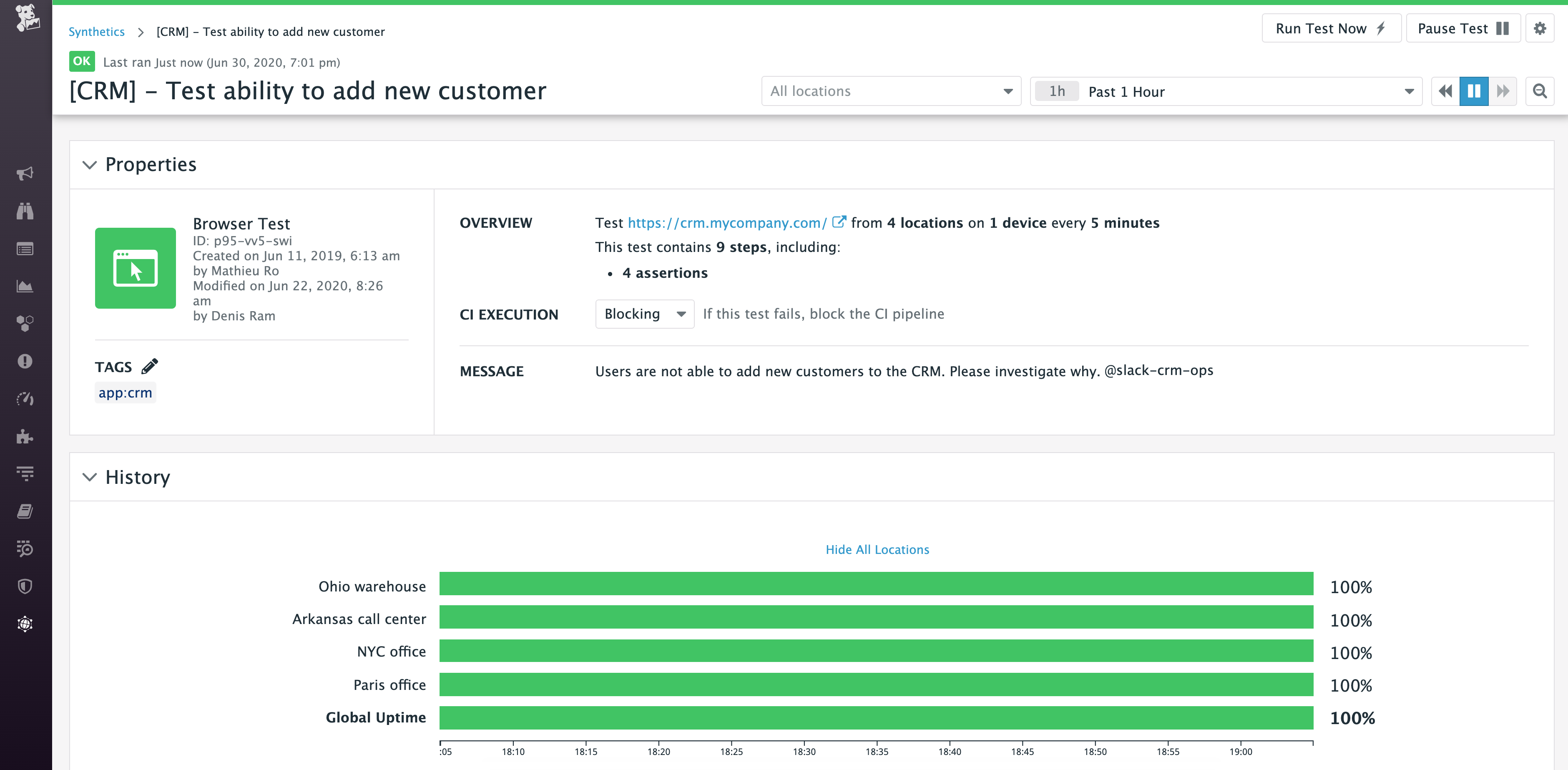 With private synthetic monitoring, teams can verify the performance and availability of internal-facing applications from inside their private network.