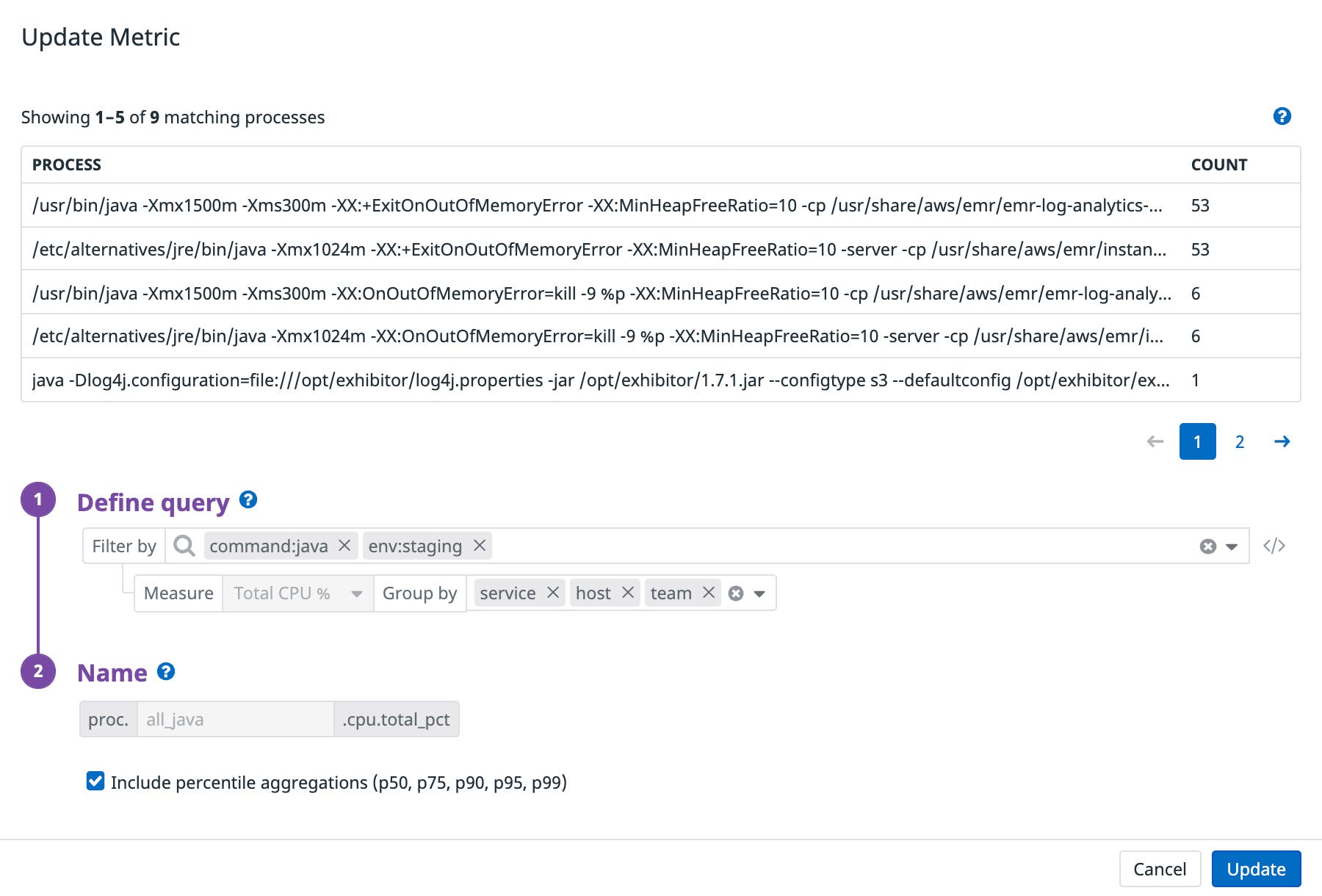 You can easily update the definition of any process metrics you've created. You can easily update the definition of any process metrics you've created.