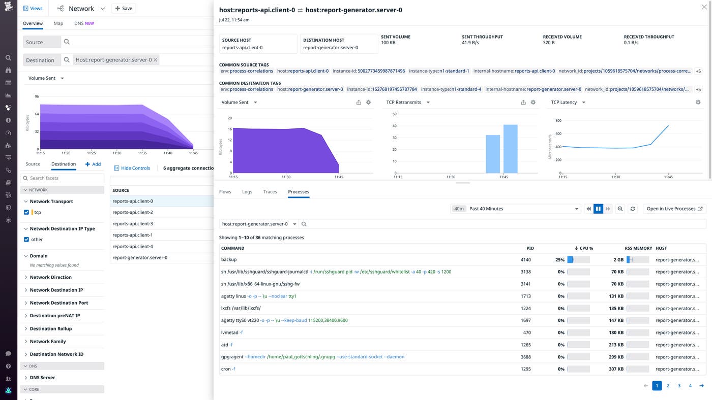 The “Related Processes” tab within the Network Page sidebar The “Related Processes” tab within the Network Page sidebar