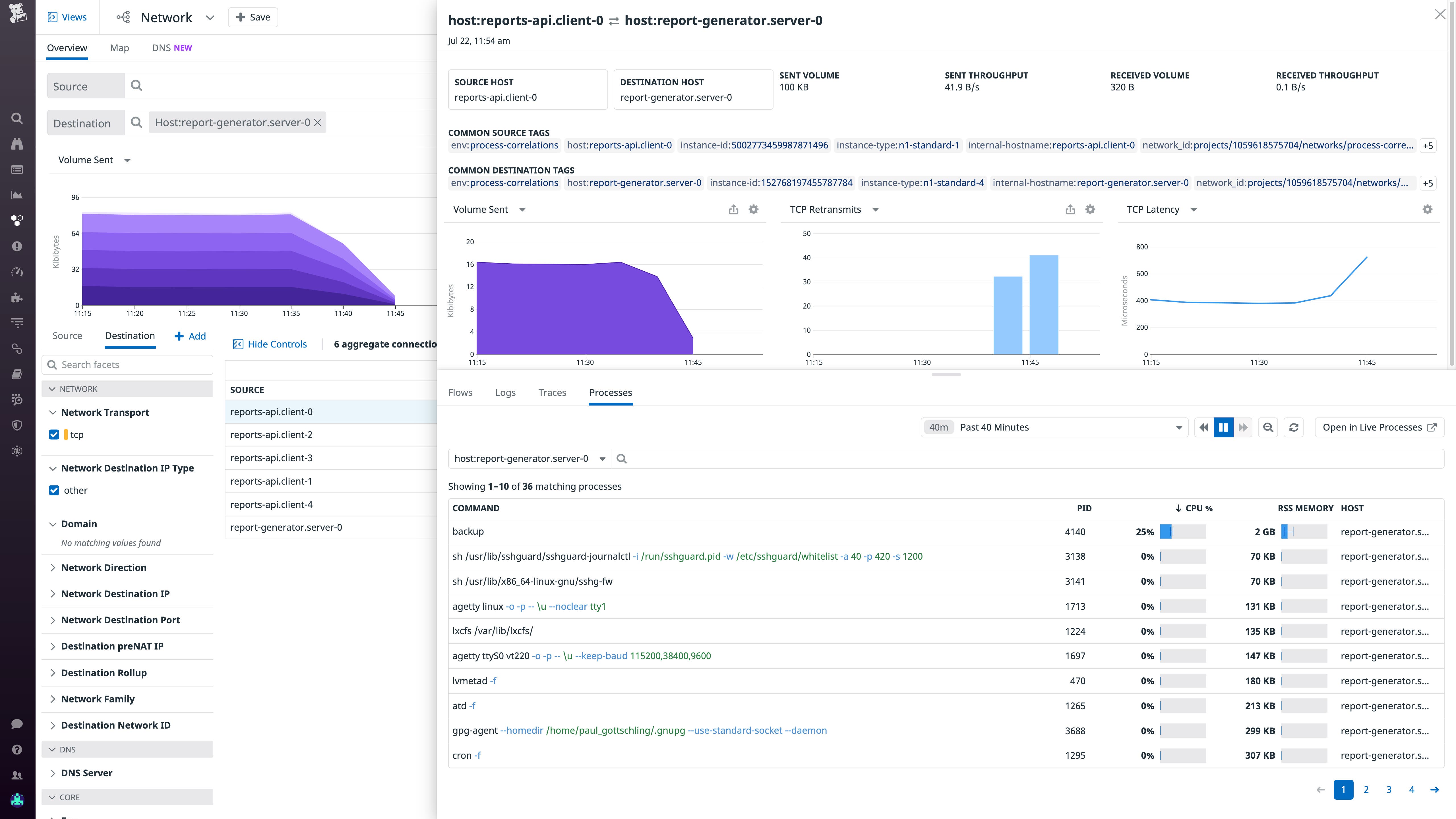 The “Related Processes” tab within the Network Page sidebar The “Related Processes” tab within the Network Page sidebar