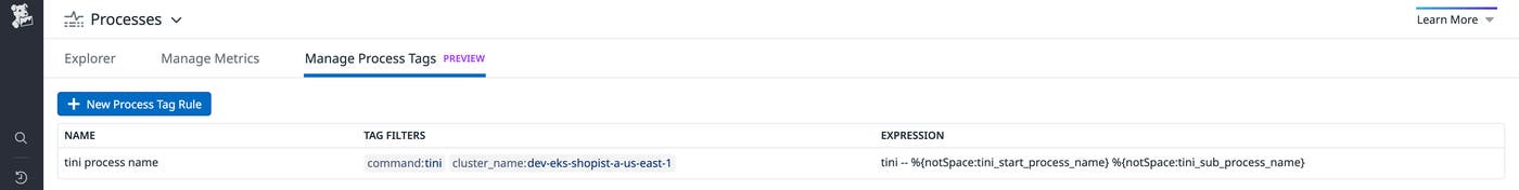 Manage Process Tags tab in Datadog Live Processes Manage Process Tags tab in Datadog Live Processes