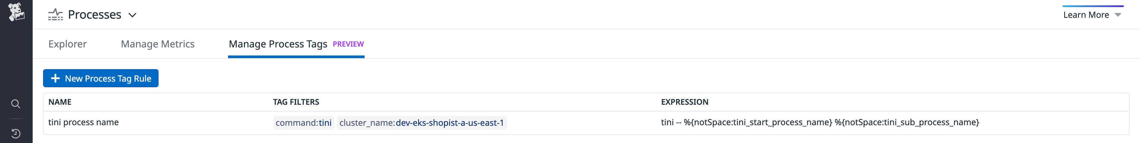Manage Process Tags tab in Datadog Live Processes Manage Process Tags tab in Datadog Live Processes