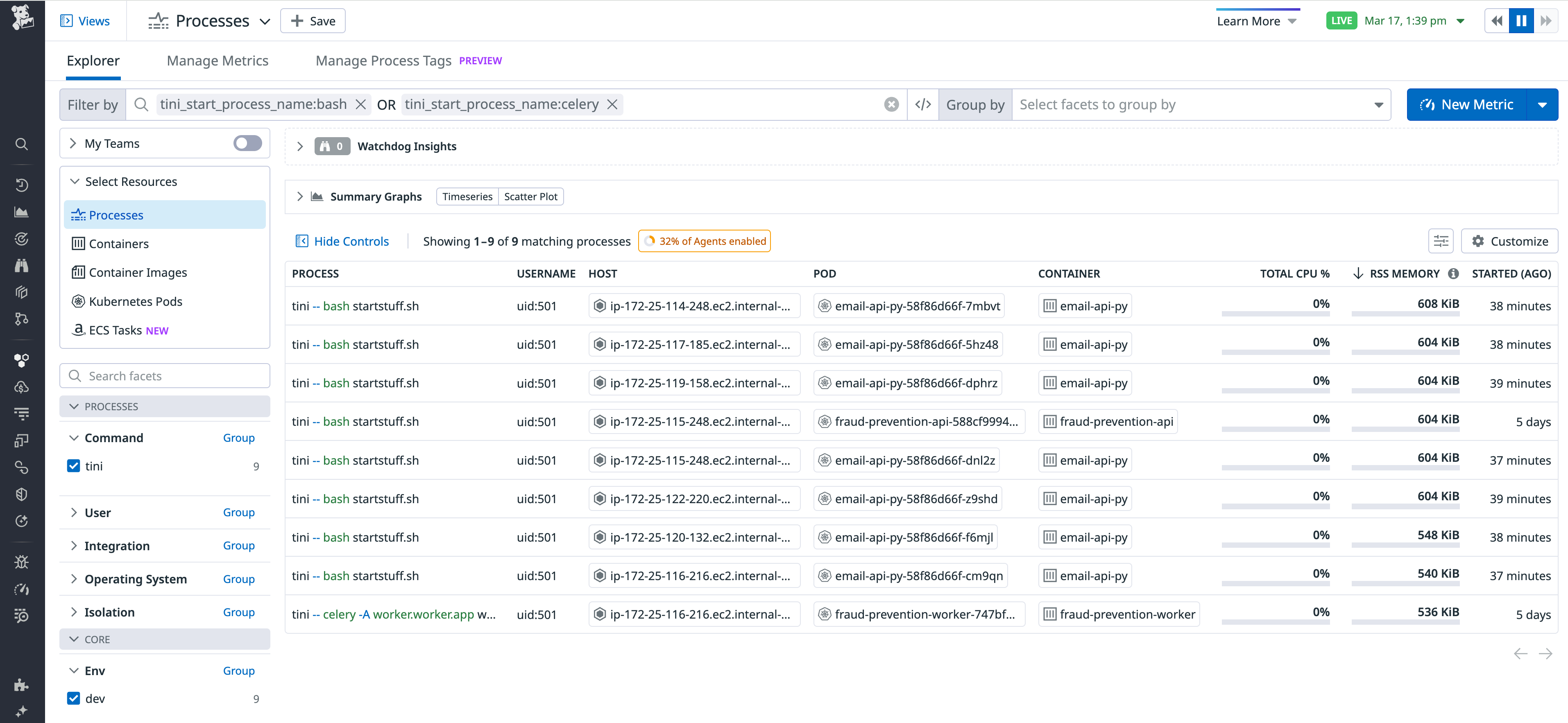 List of processes based on a newly created process tag rule