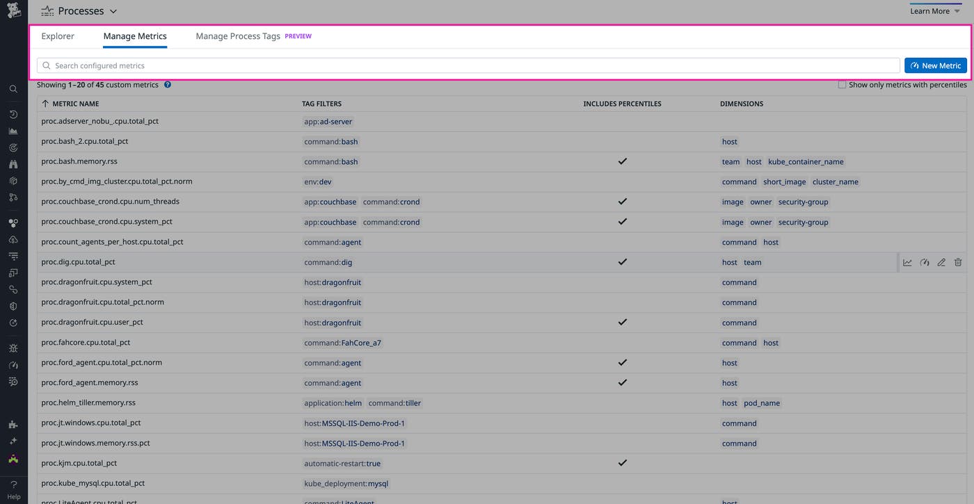 Create a new metric in Datadog Live Processes Create a new metric in Datadog Live Processes