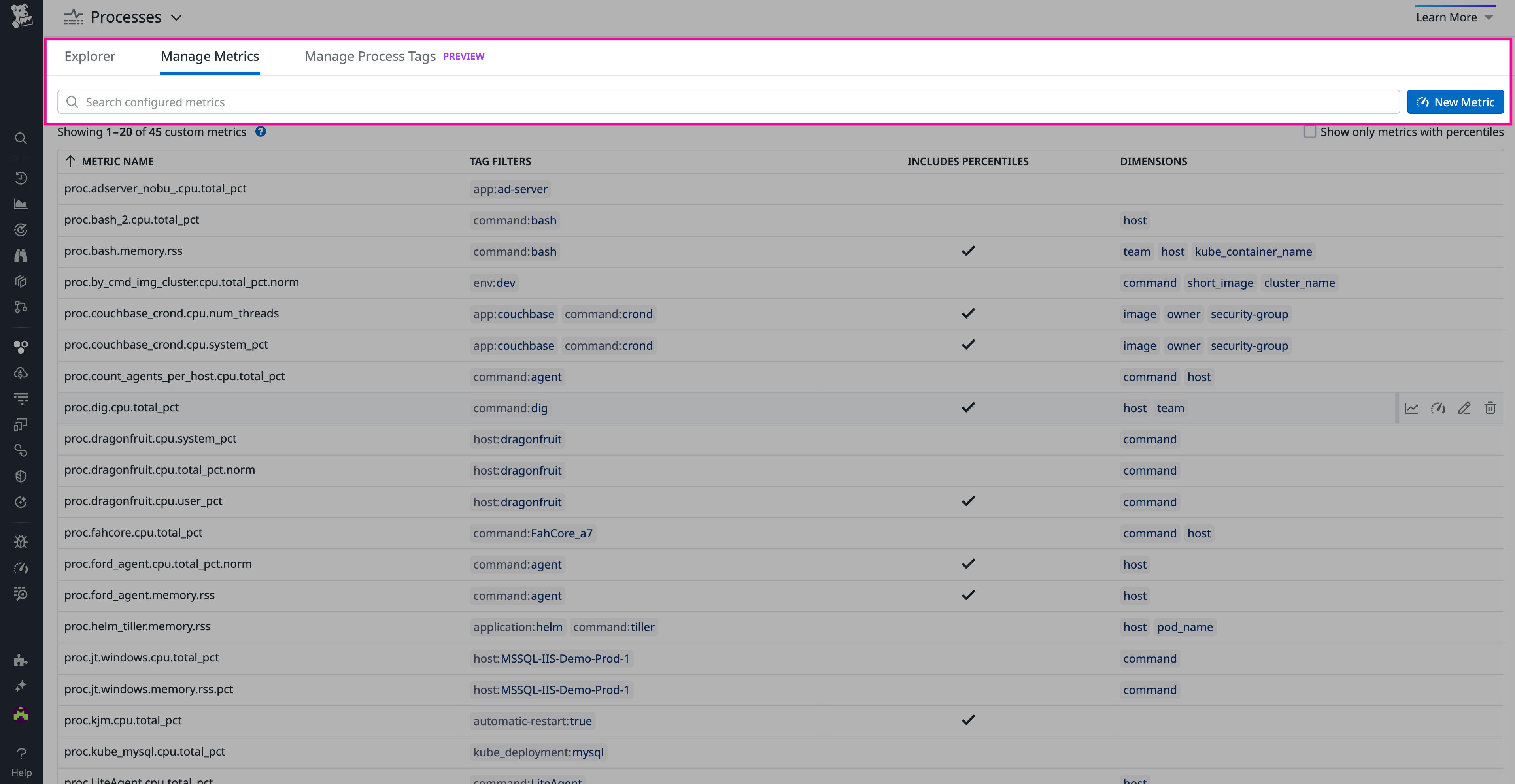 Create a new metric in Datadog Live Processes Create a new metric in Datadog Live Processes