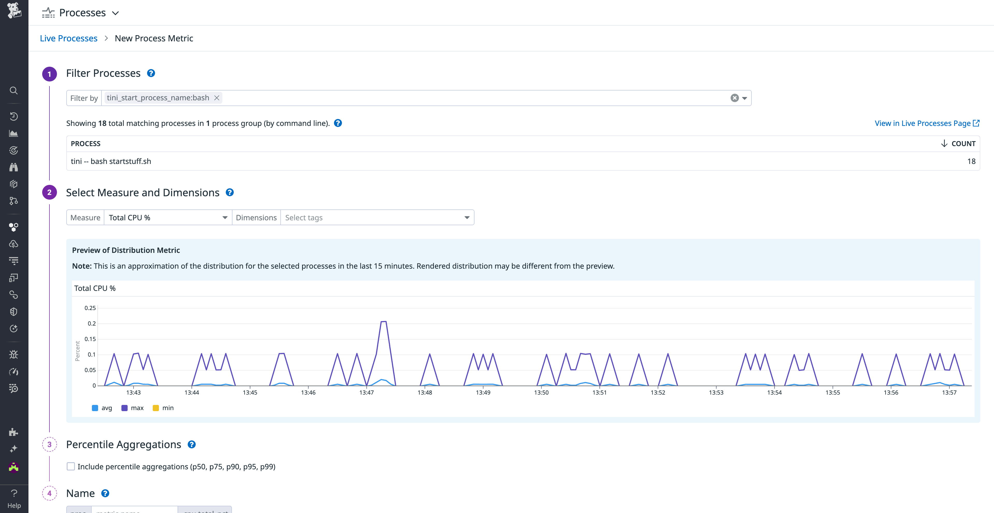 Customize the dimensions for new process metrics