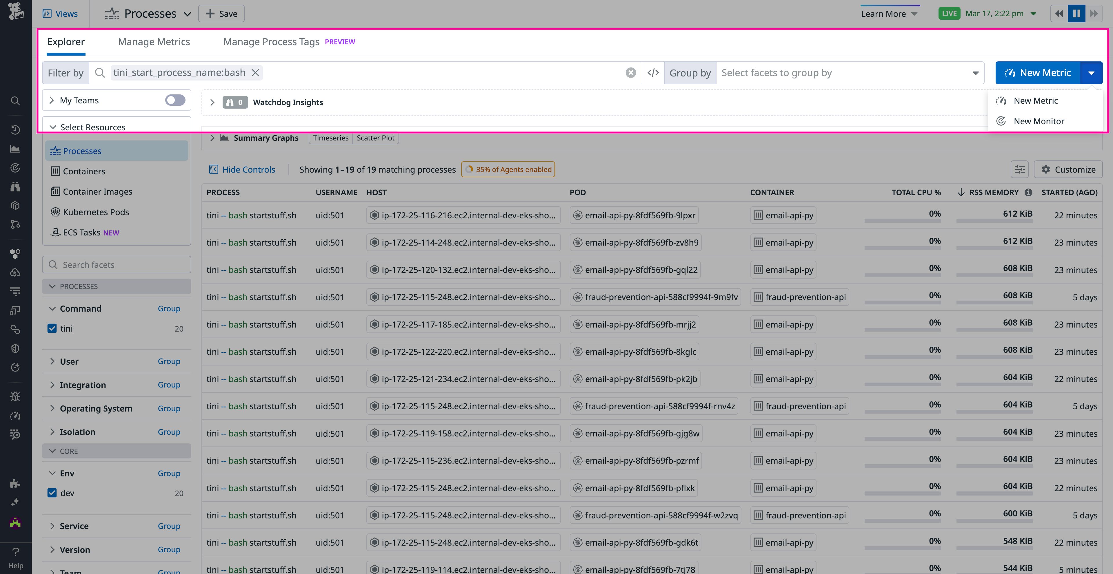 Create a new process monitor in Datadog Live Processes