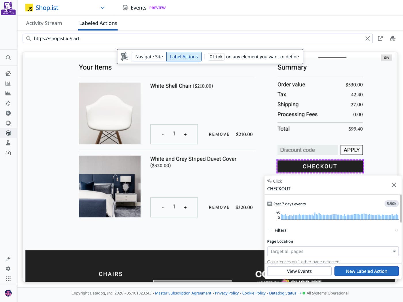 A screenshot showing checkout click data for an online store A screenshot showing checkout click data for an online store