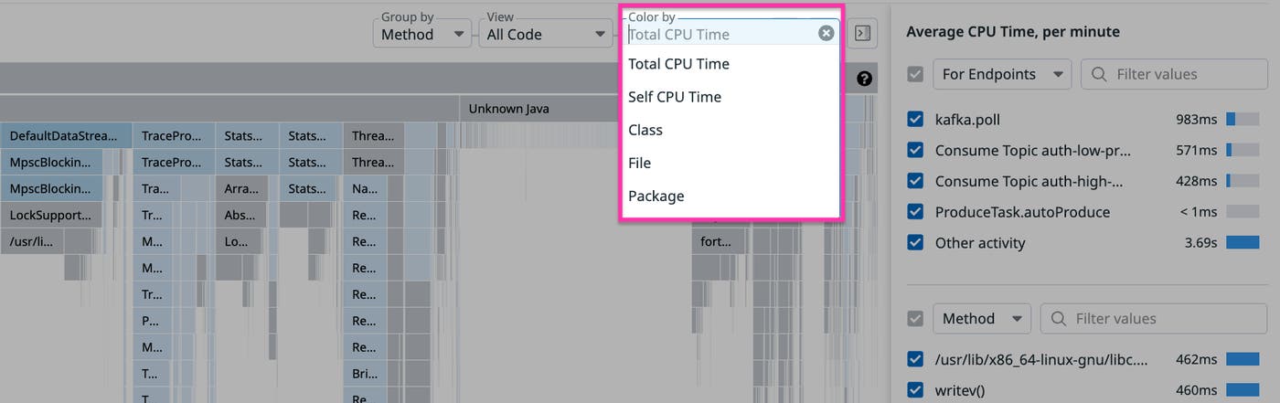 Color coding for self time Color coding for self time