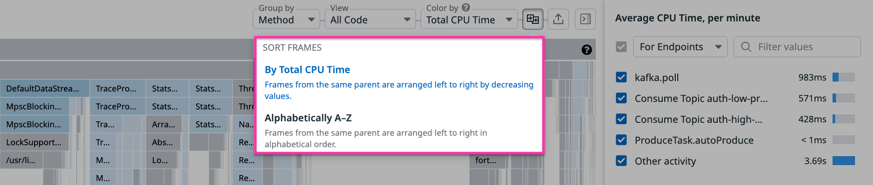Sorting frames by total CPU time