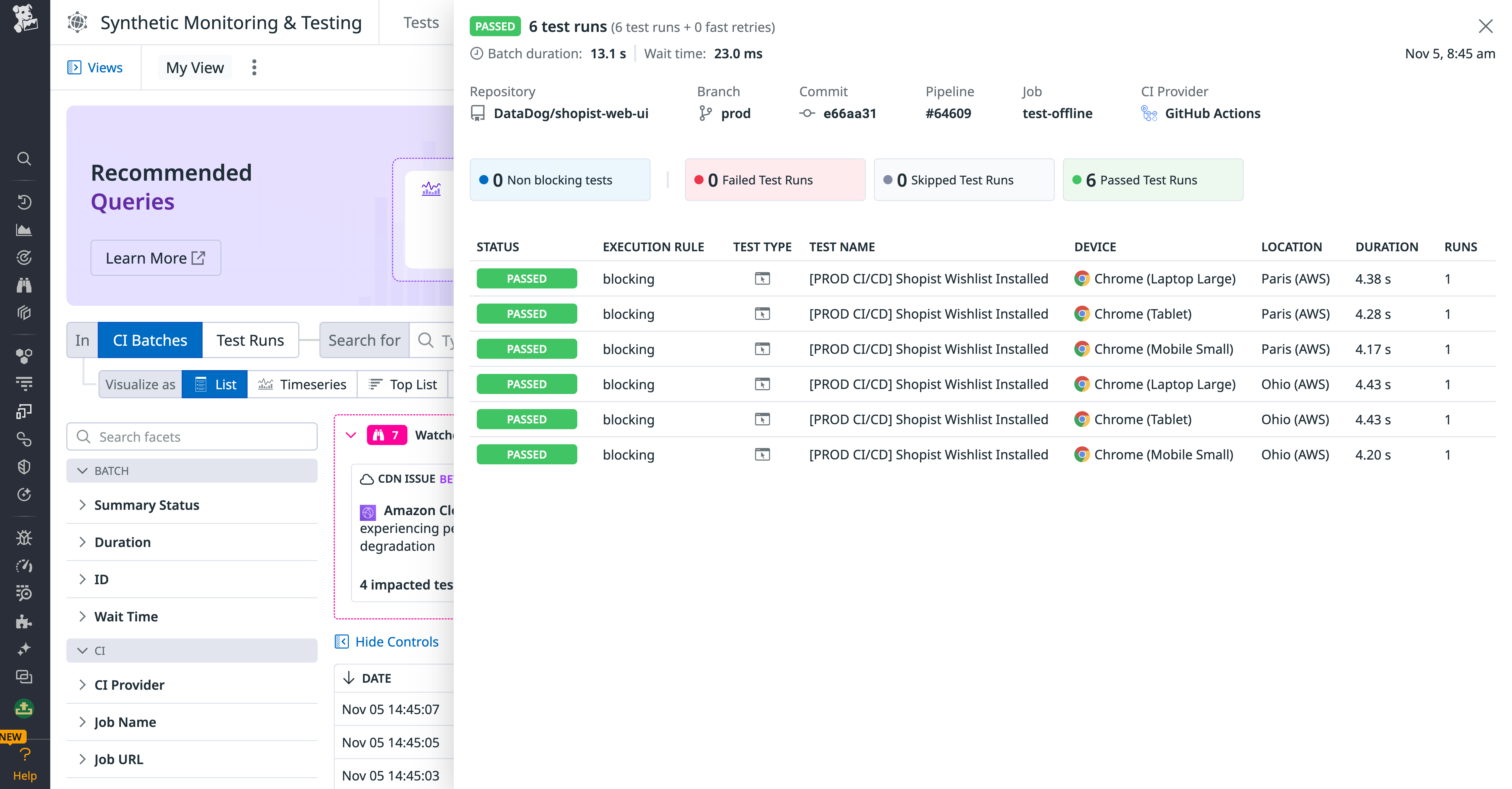 Tracking offline tests for a progressive web application