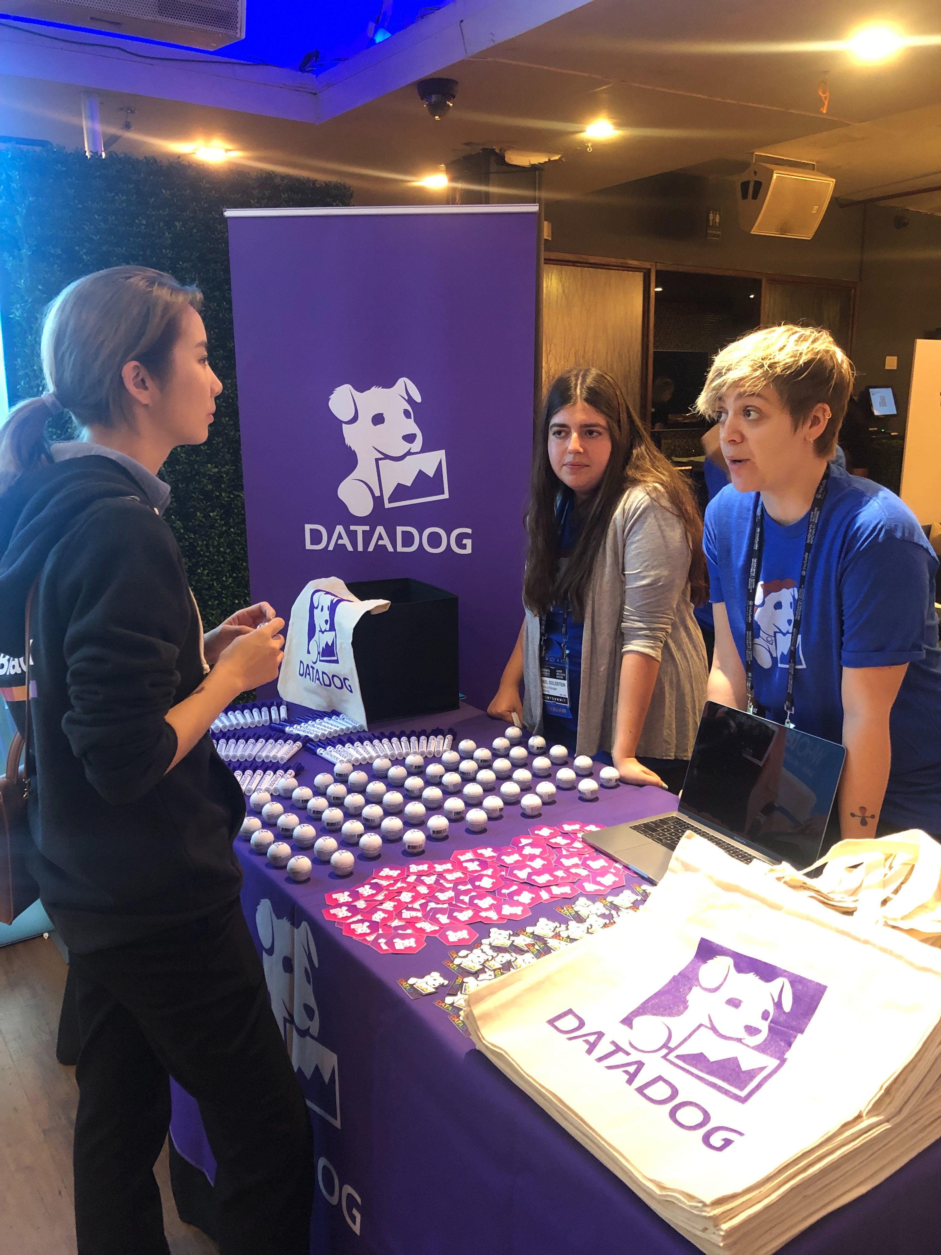 datadog's booth at the lesbians who tech summit NYC in september 2019